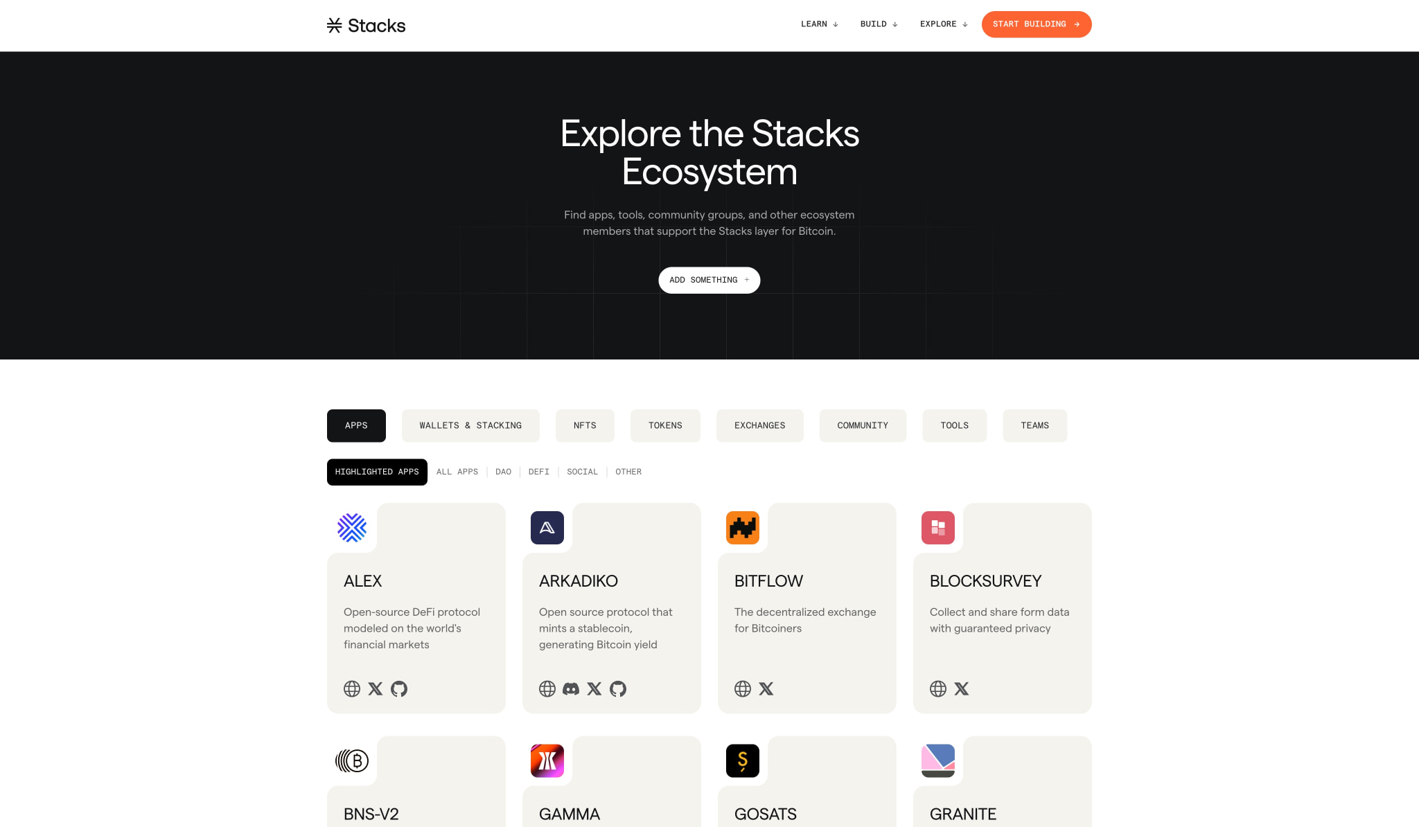 Stacks Ecosystem captured website design