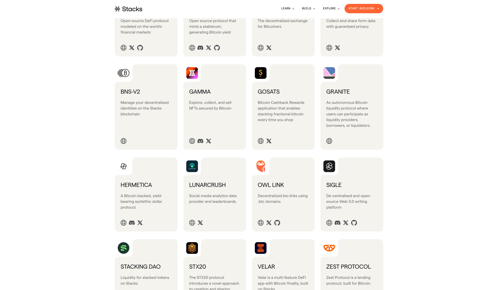 Stacks Ecosystem captured website design
