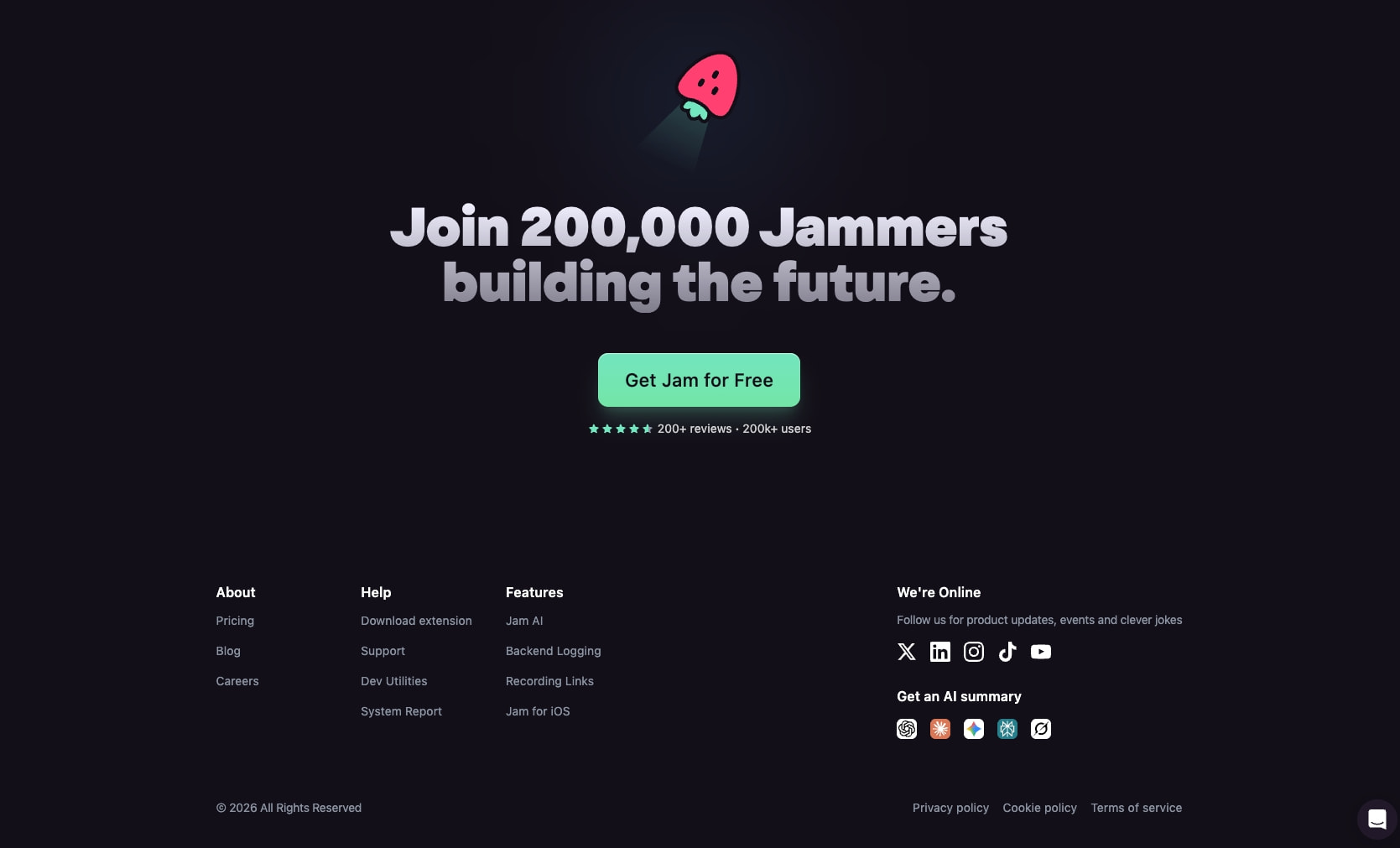 Jam | Build a bug-free product. captured website design