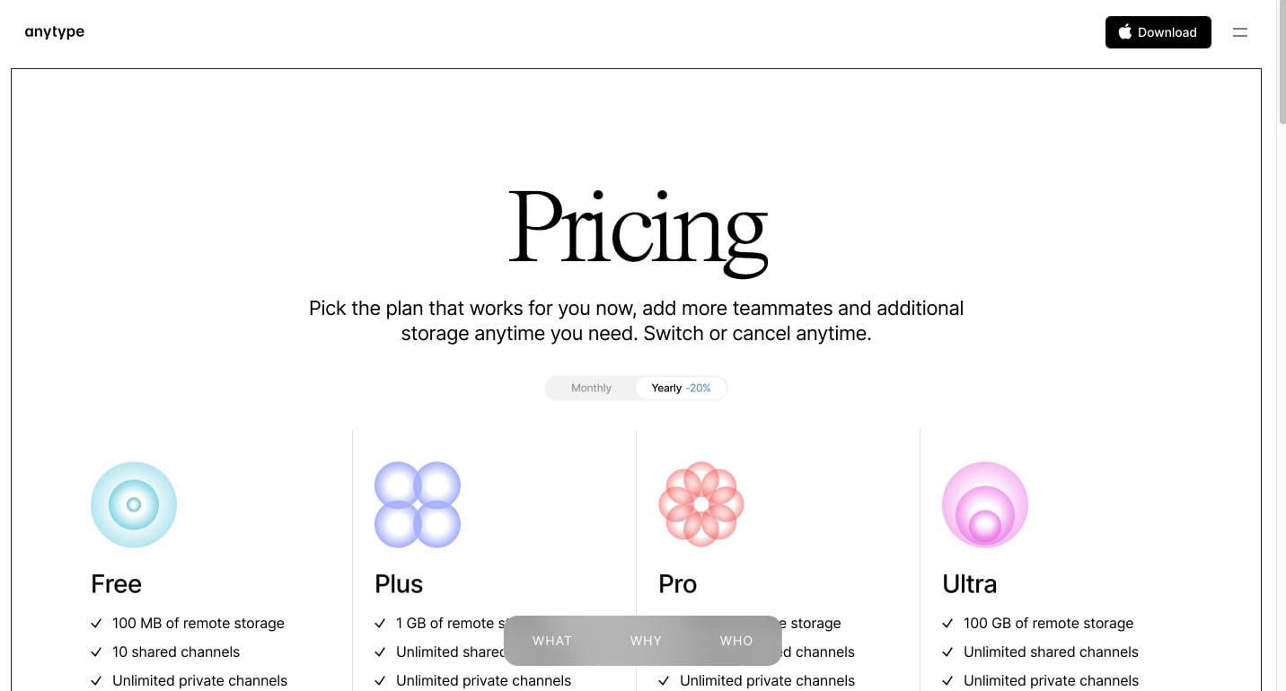 Anytype — A safe haven for digital collaboration captured website design