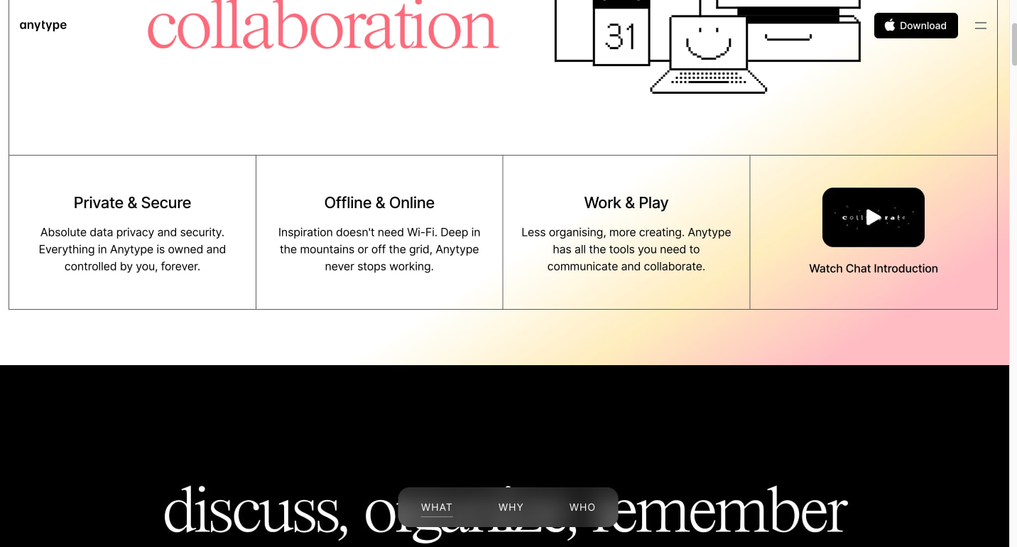 Anytype — A safe haven for digital collaboration captured website design