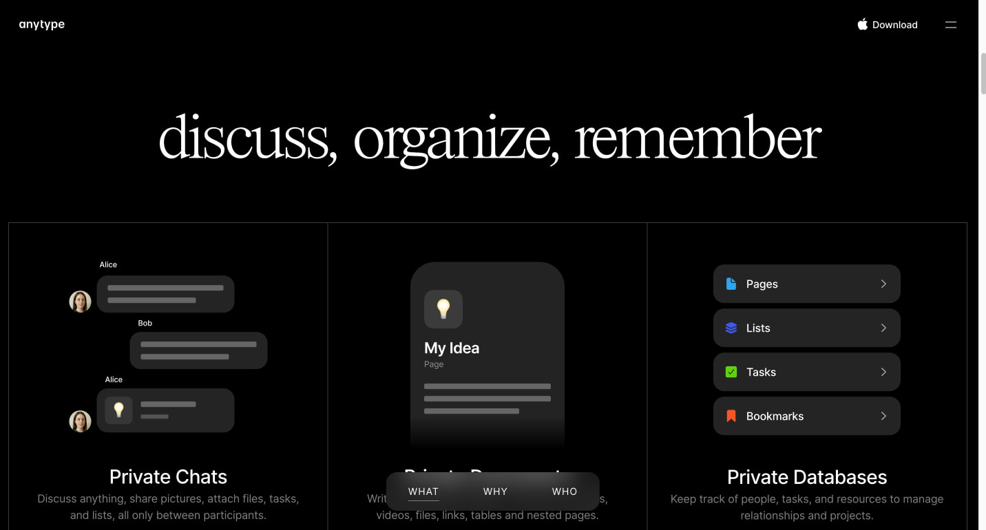 Anytype — A safe haven for digital collaboration captured website design