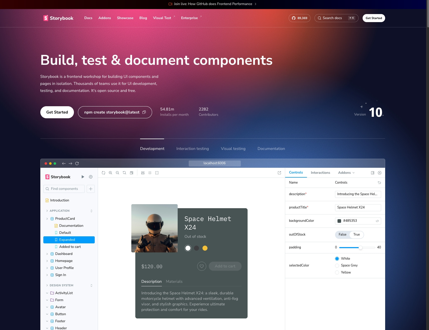 Storybook: Frontend workshop for UI development captured website design