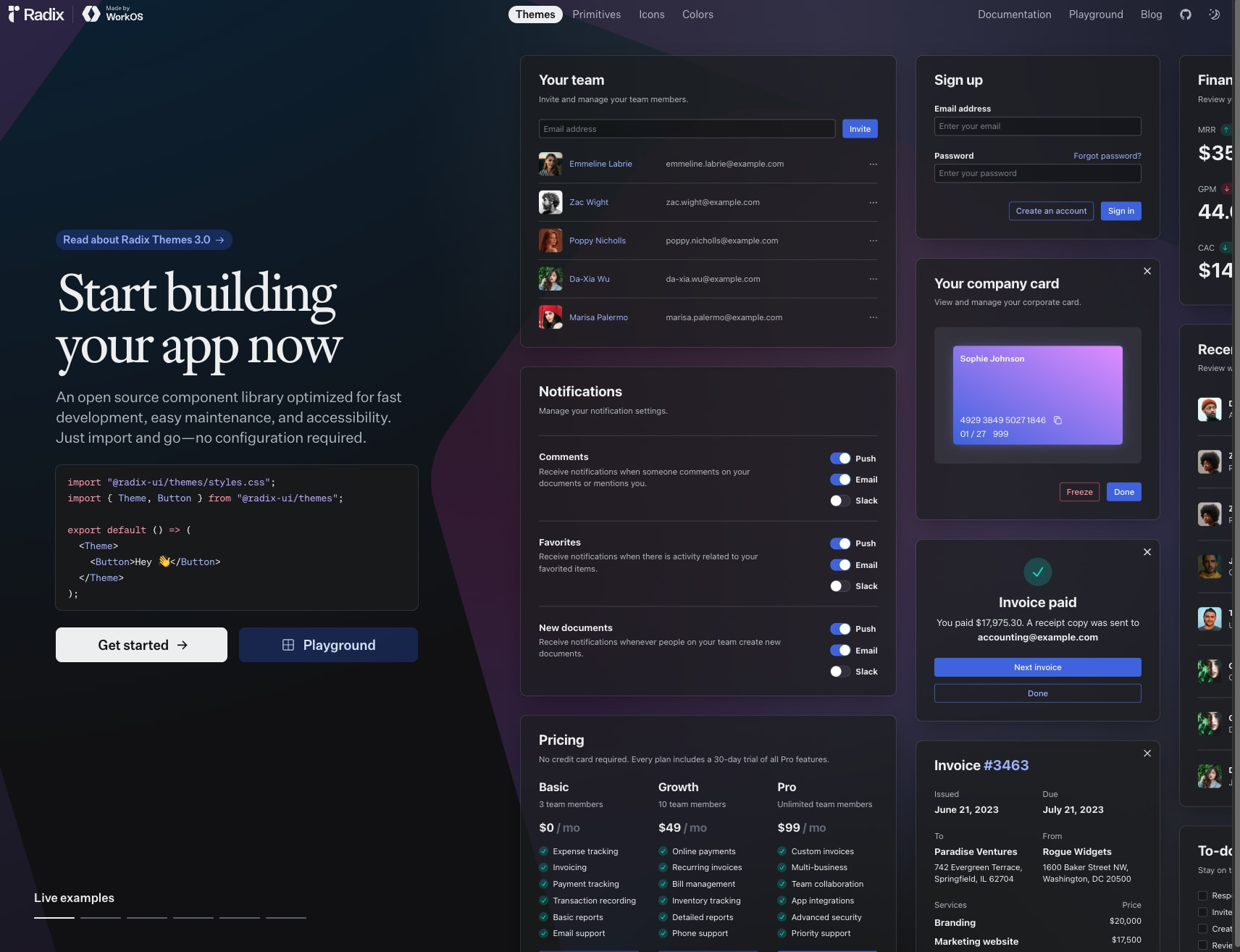 Radix UI captured website design
