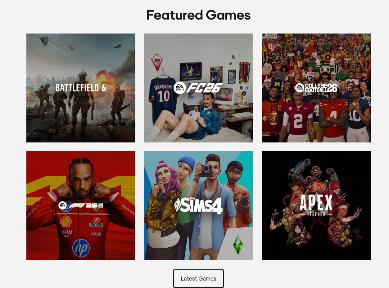 Electronic Arts Home Page - Official EA Site captured website design