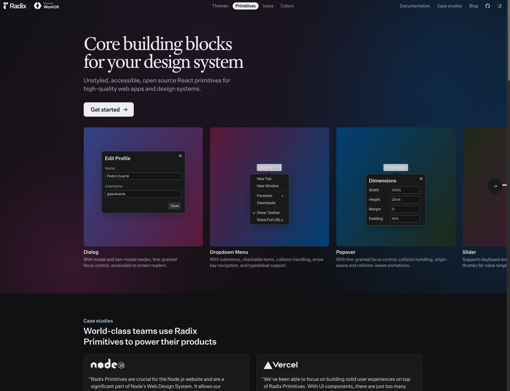 Radix Primitives captured website design