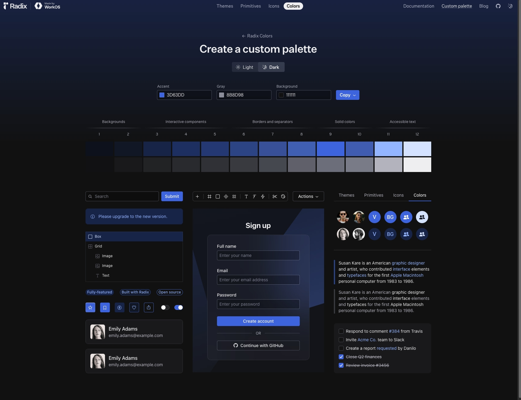 Create a custom palette – Radix Colors captured website design