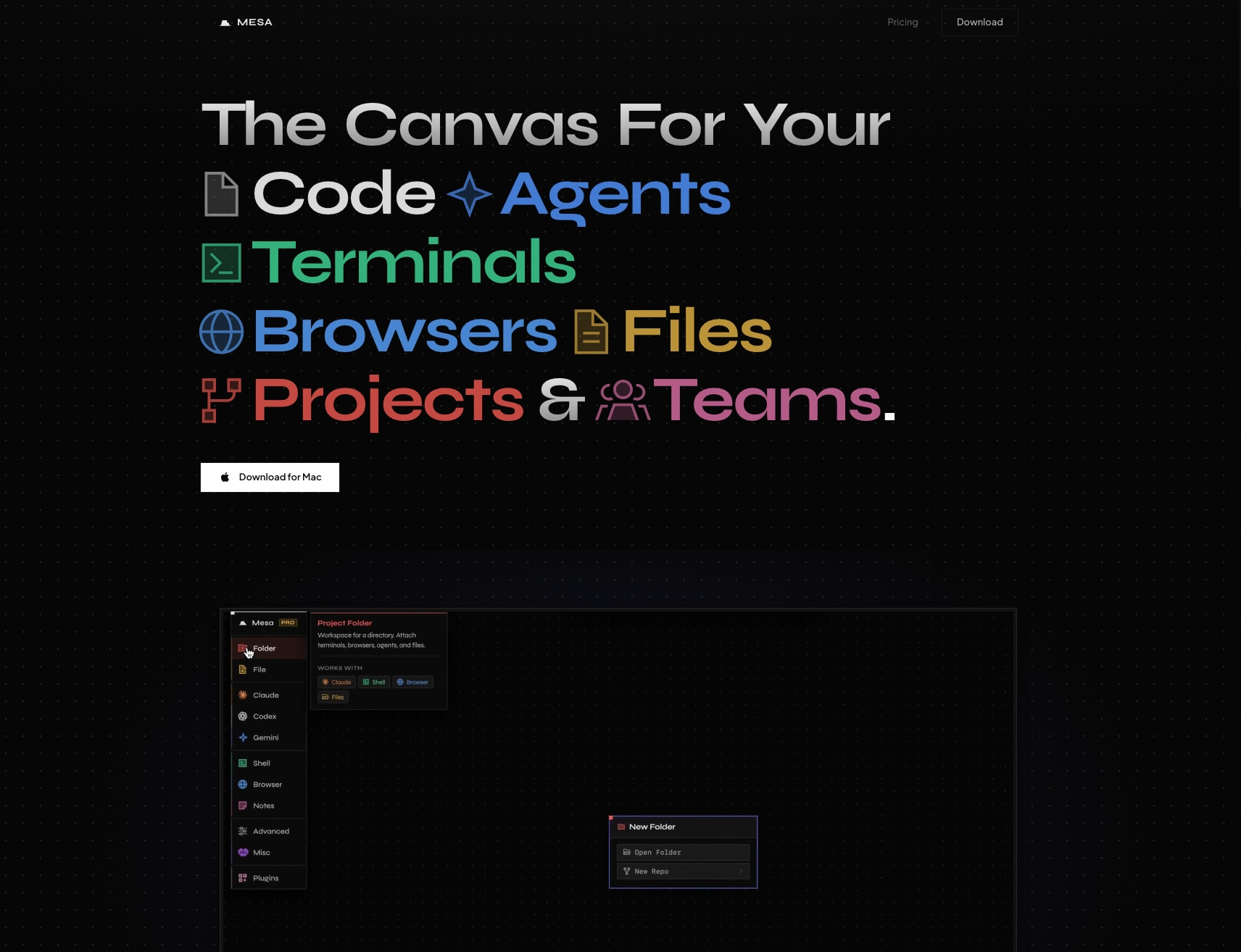 Mesa captured website design