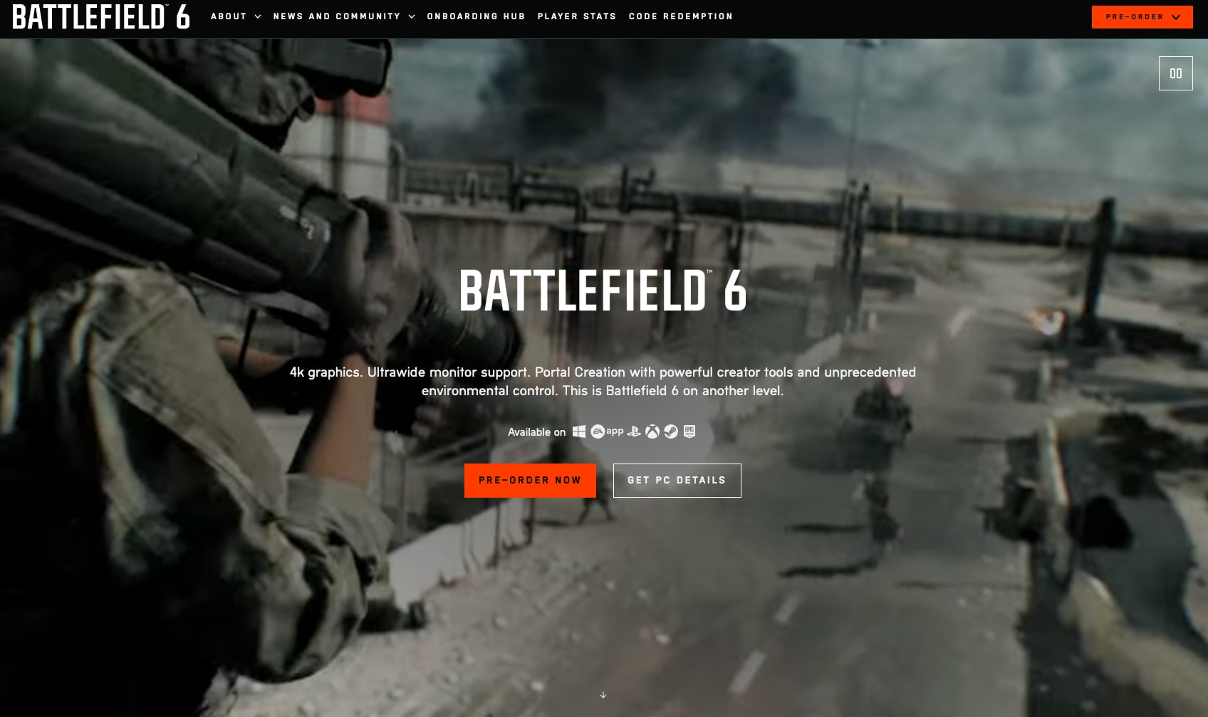 Battlefield™ 6 Home - Electronic Arts captured website design