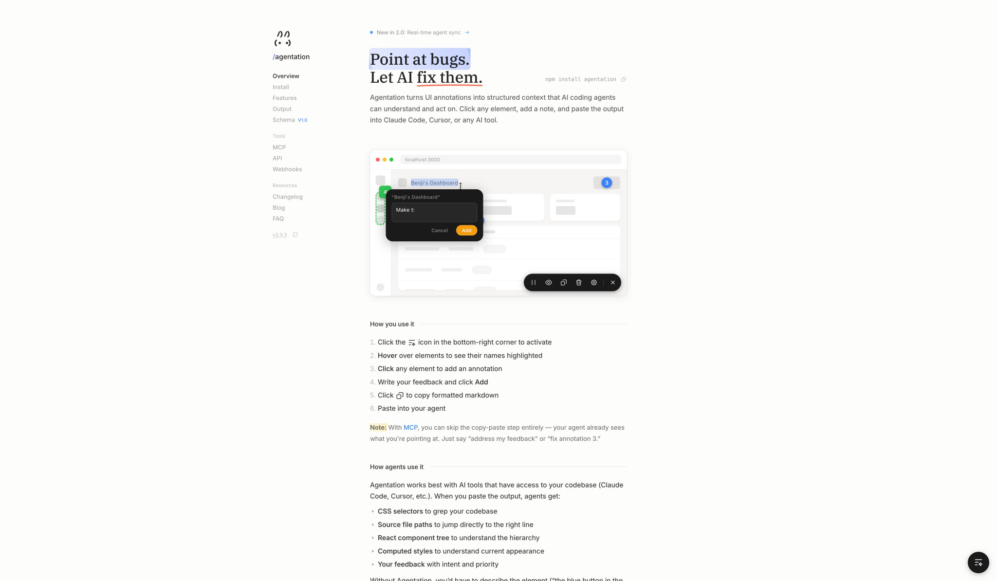 Agentation captured website design