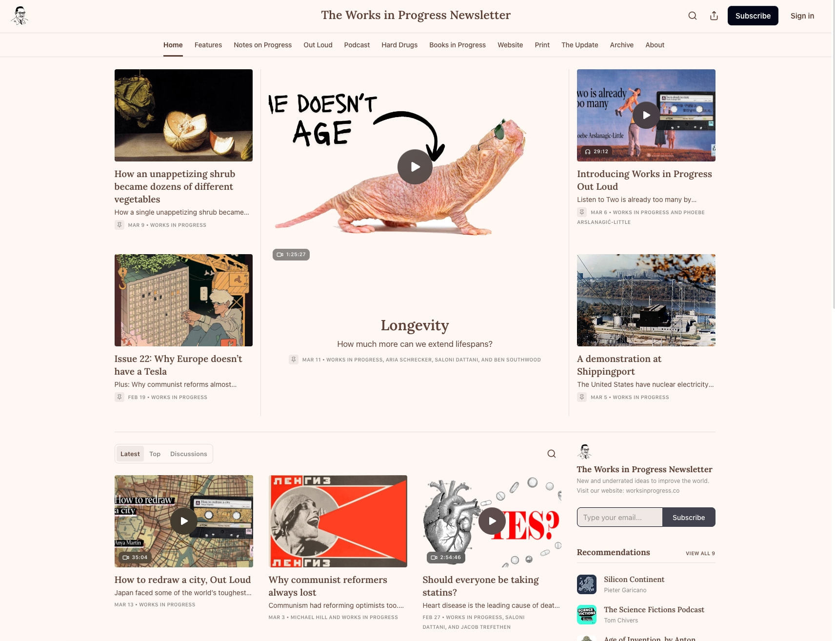 The Works in Progress Newsletter | Substack captured website design