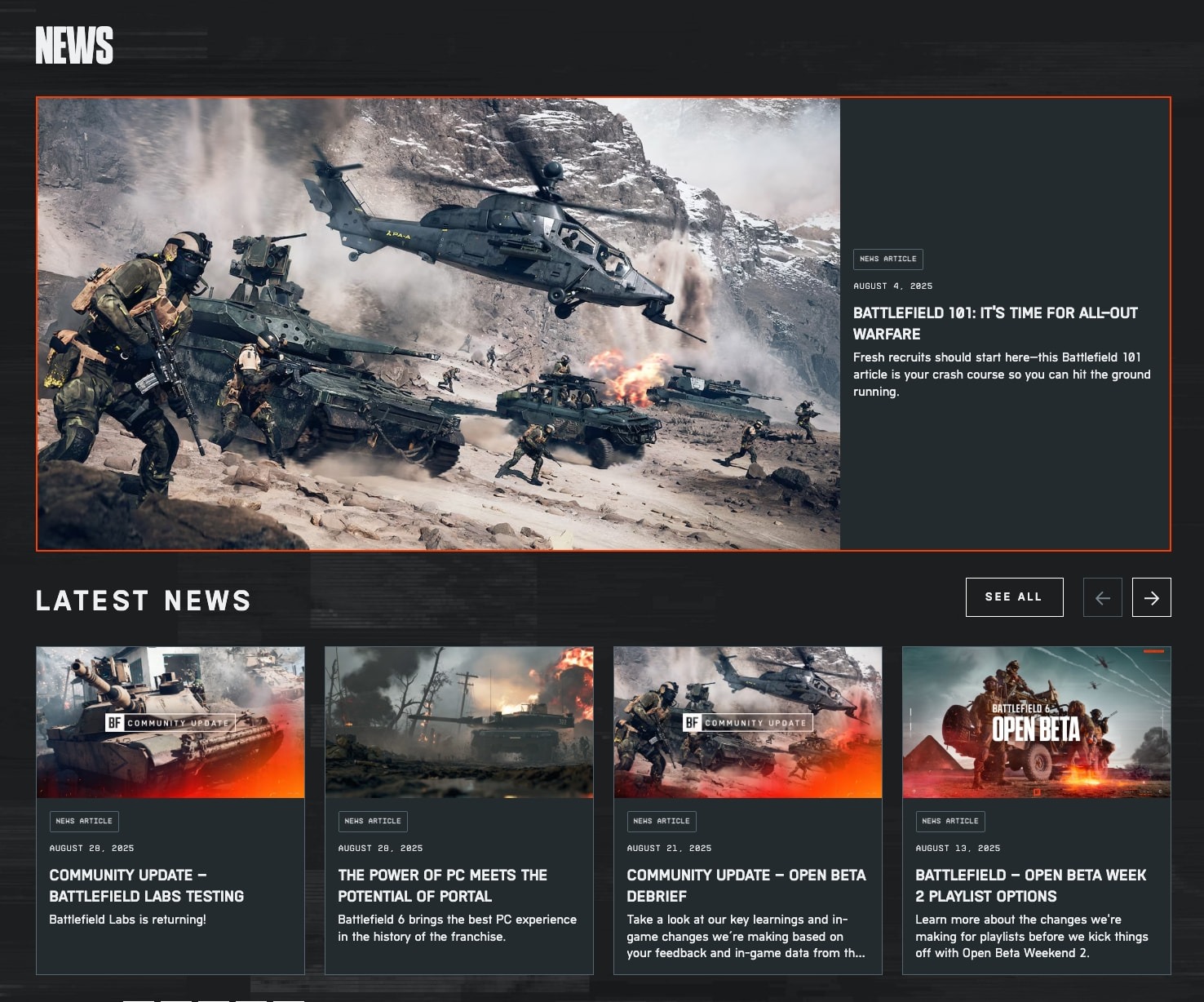 Battlefield™ 6 Home - Electronic Arts captured website design