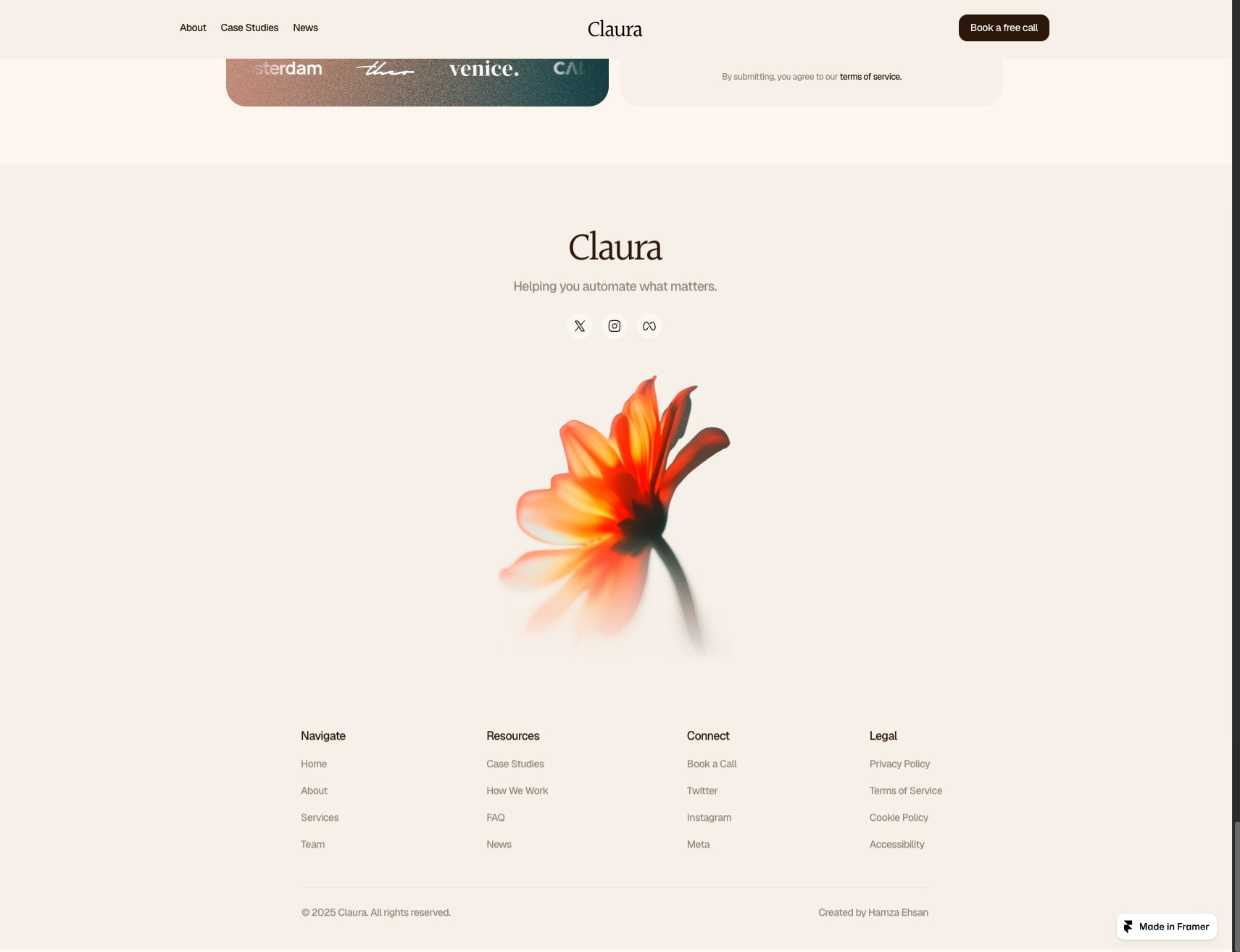 Claura - AI Agency Website Template for Framer captured website design