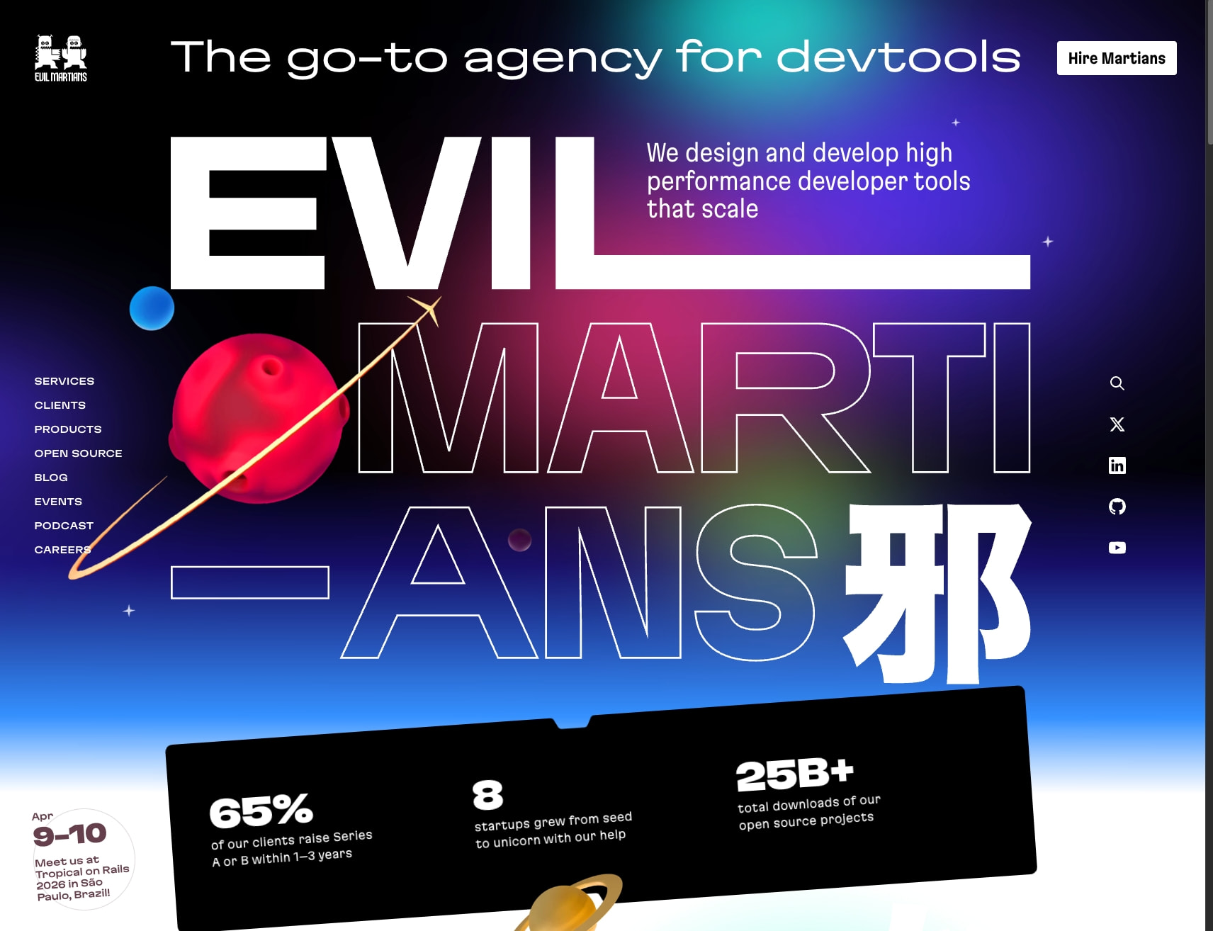 Evil Martians design and develop high performance developer tools that scale captured website design
