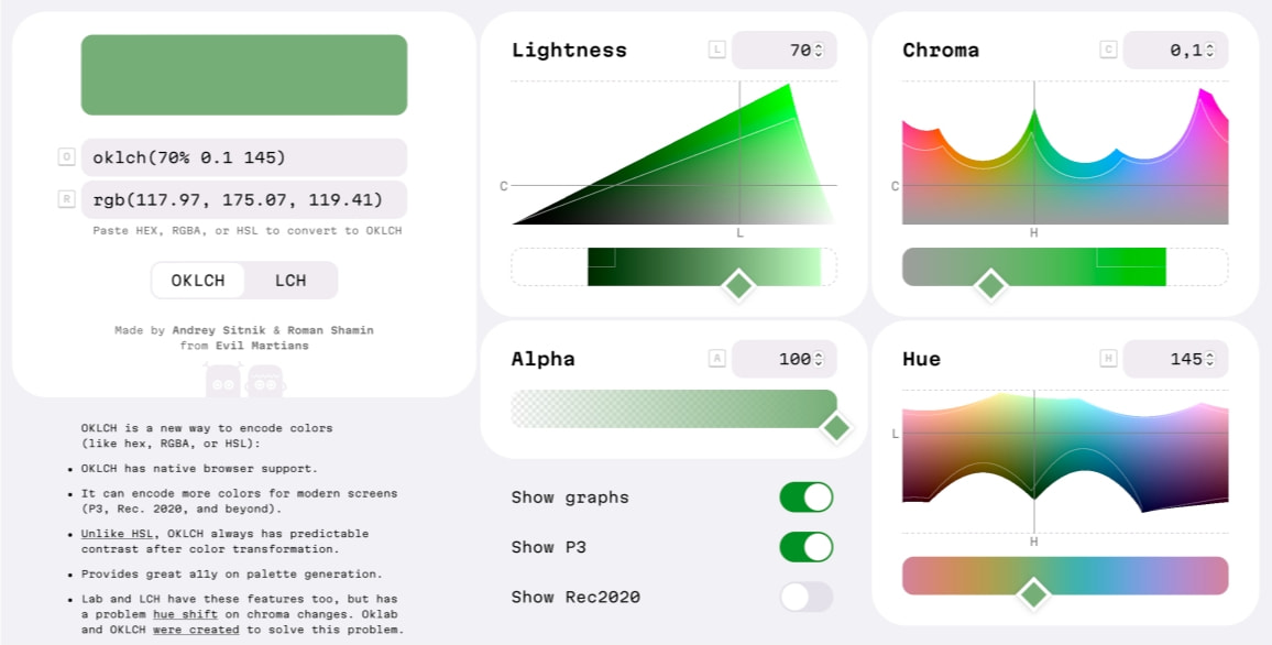 OKLCH in CSS: why we moved from RGB and HSL—Martian Chronicles, Evil Martians’ t captured website design