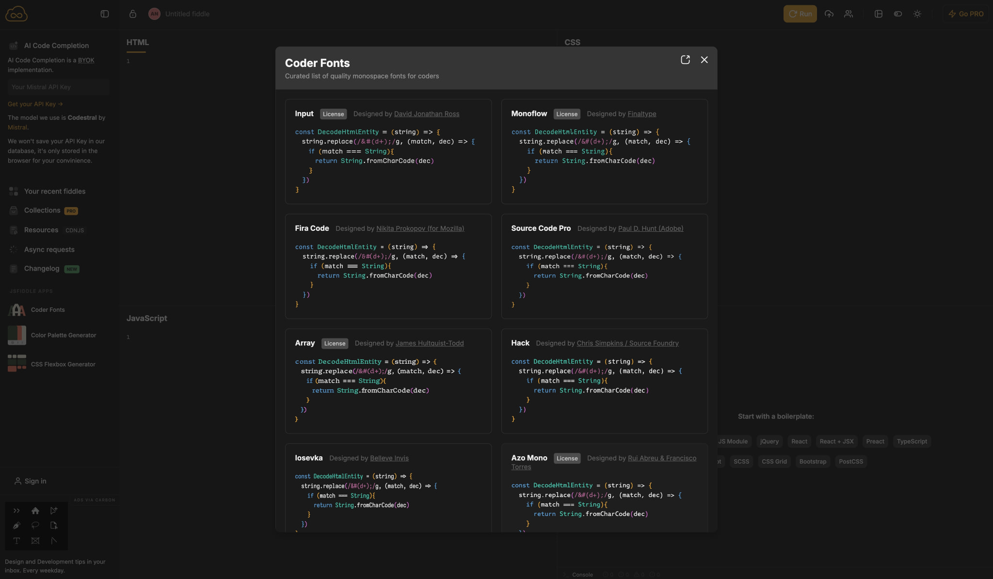 JSFiddle - Code Playground captured website design