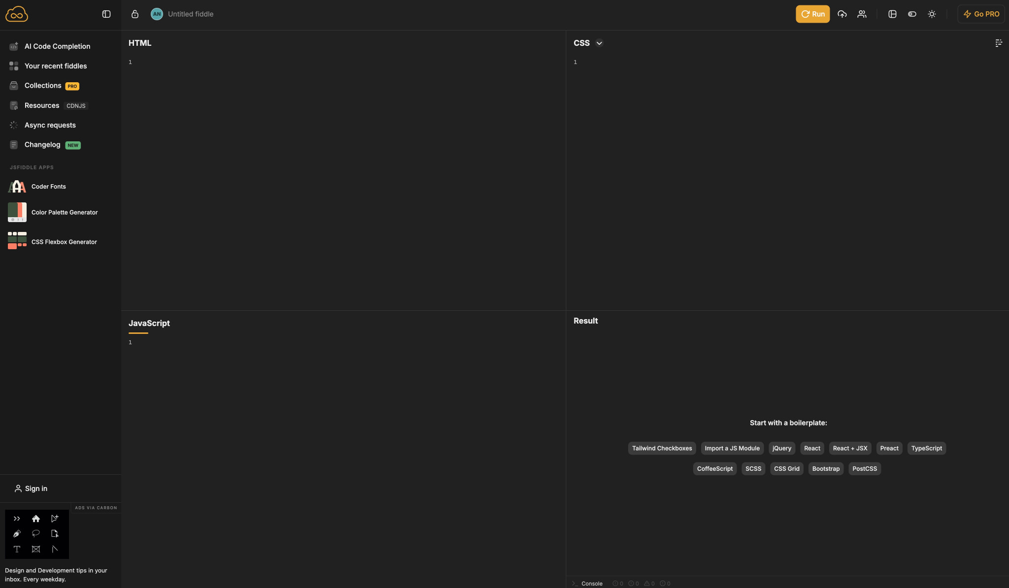 JSFiddle - Code Playground captured website design