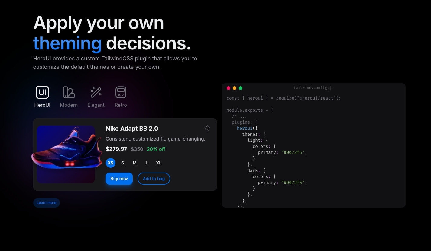 HeroUI (Previously NextUI) - Beautiful, fast and modern React UI Library captured website design