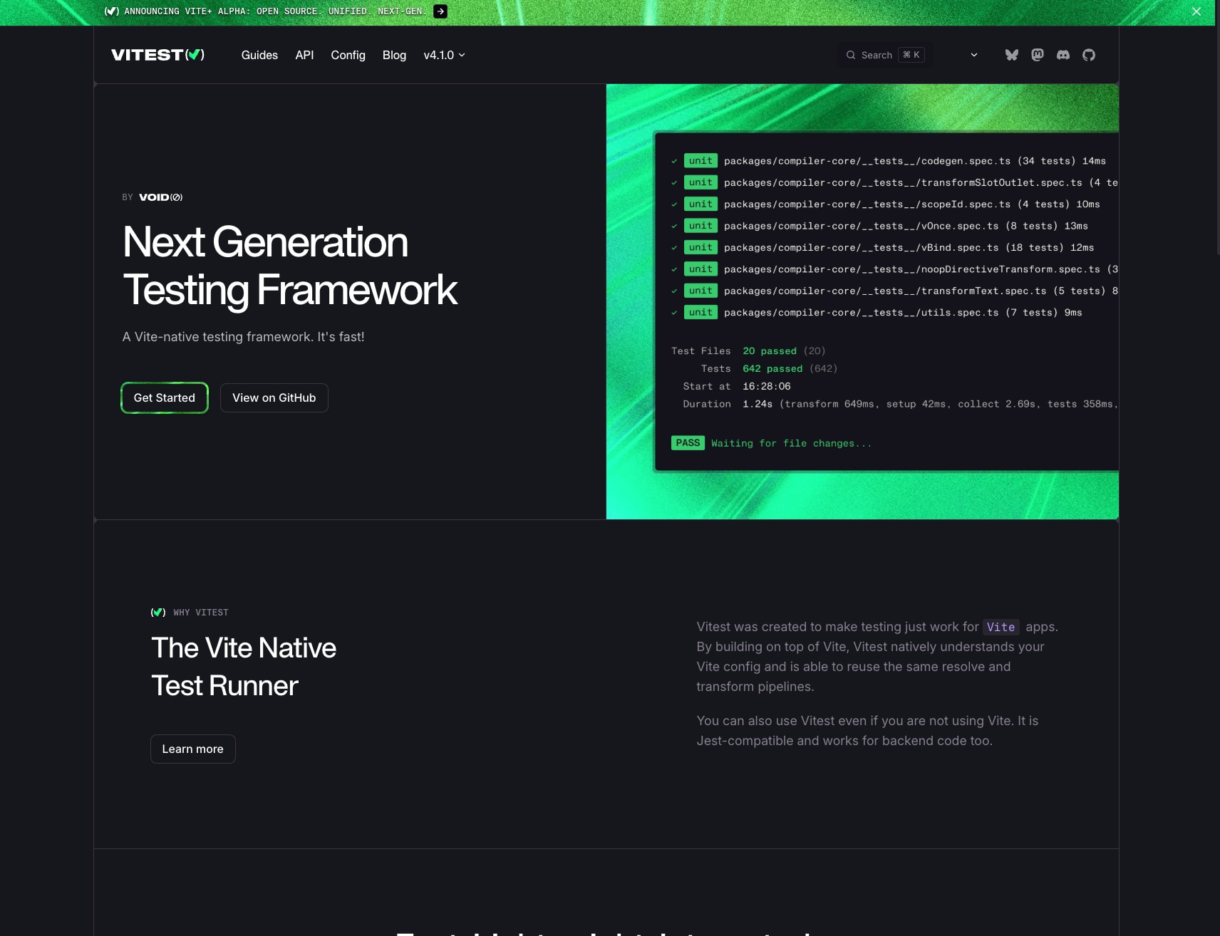 Vitest | Next Generation testing framework captured website design