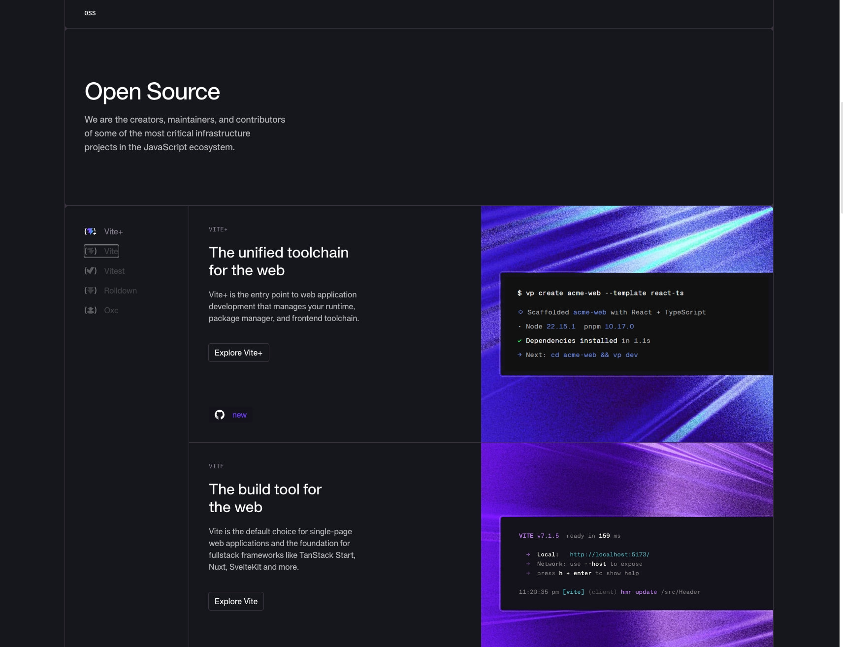VoidZero | The Javascript Tooling company captured website design