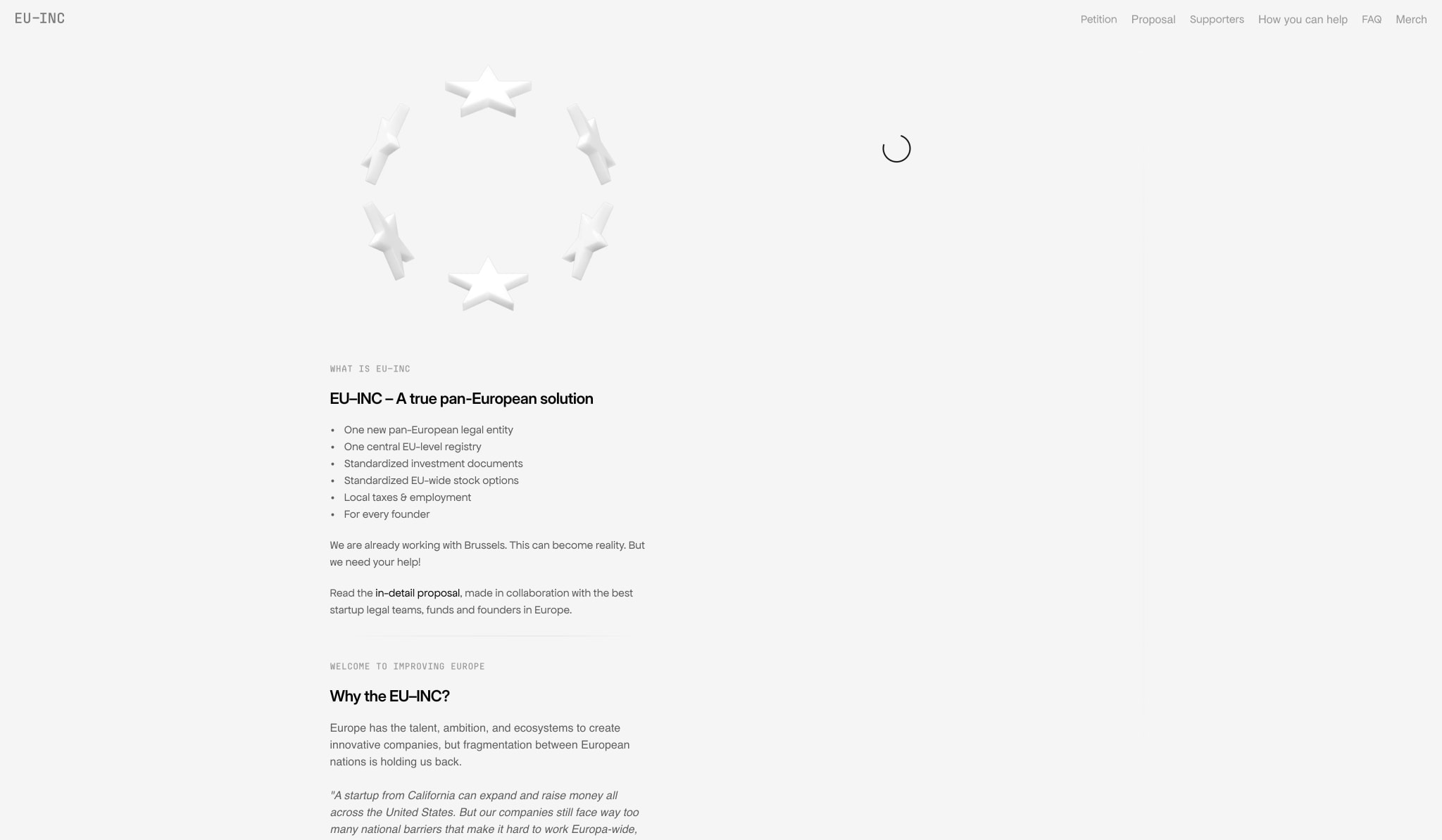 EU–INC — One Europe. One Standard. — Pan-European legal entity. captured website design