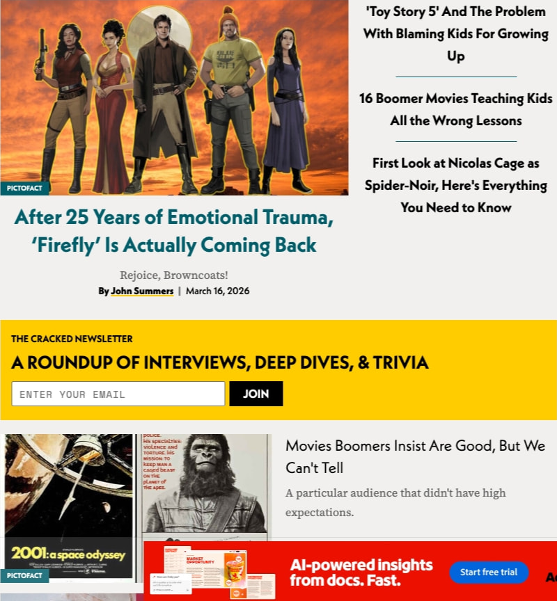 Movies & TV | Cracked.com captured website design