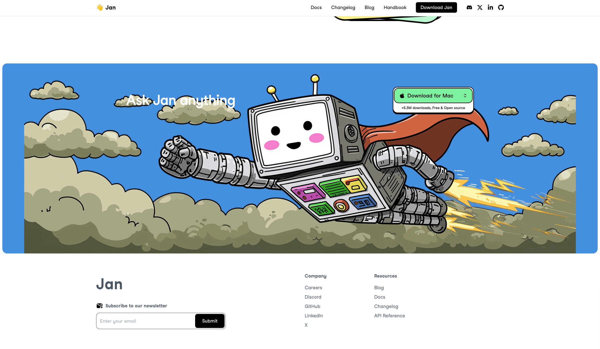 Jan - Open-Source ChatGPT Replacement captured website design