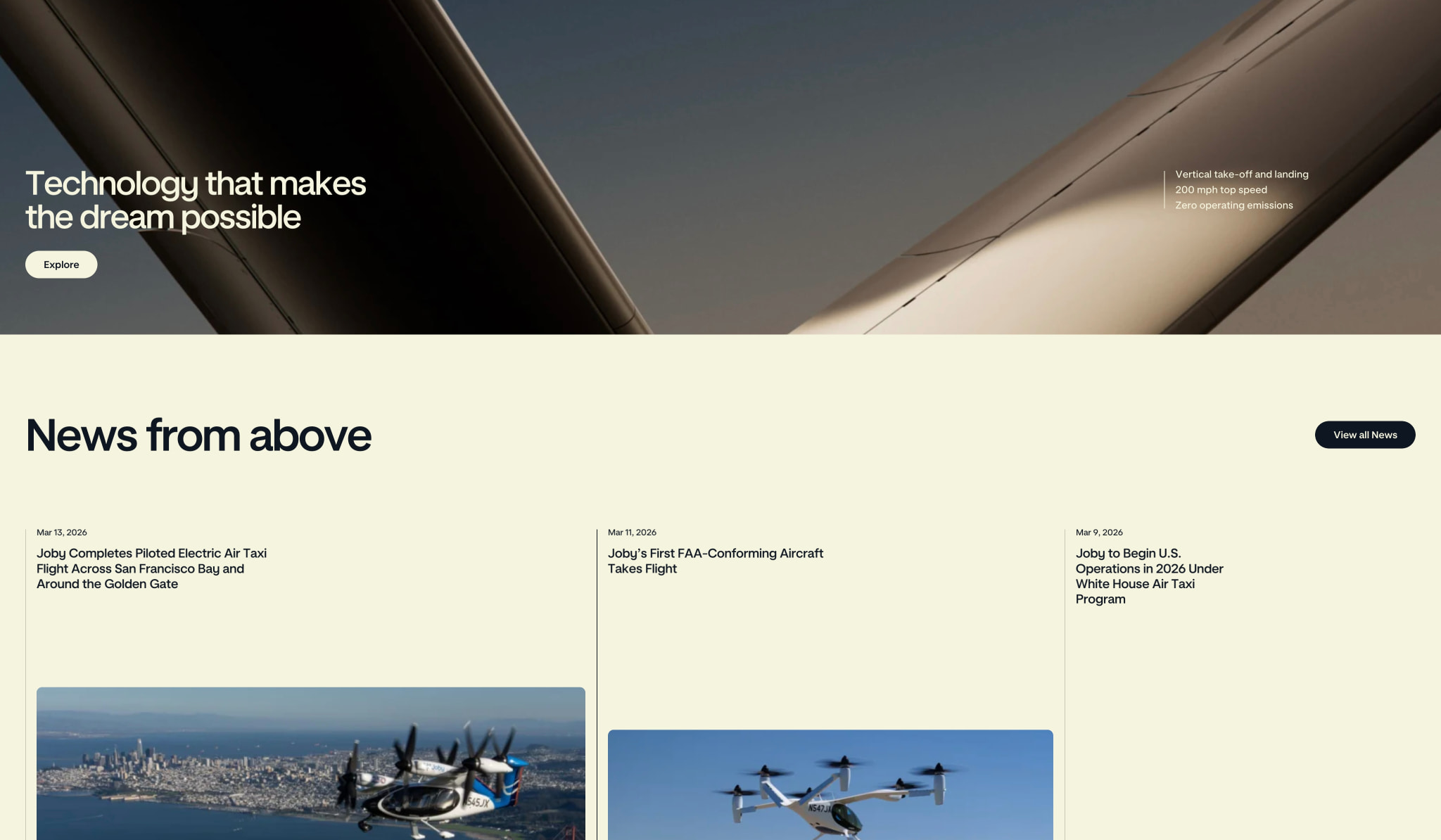 Joby Aviation | Electric Air Taxi for Zero-Emission Travel | Joby Aviation captured website design