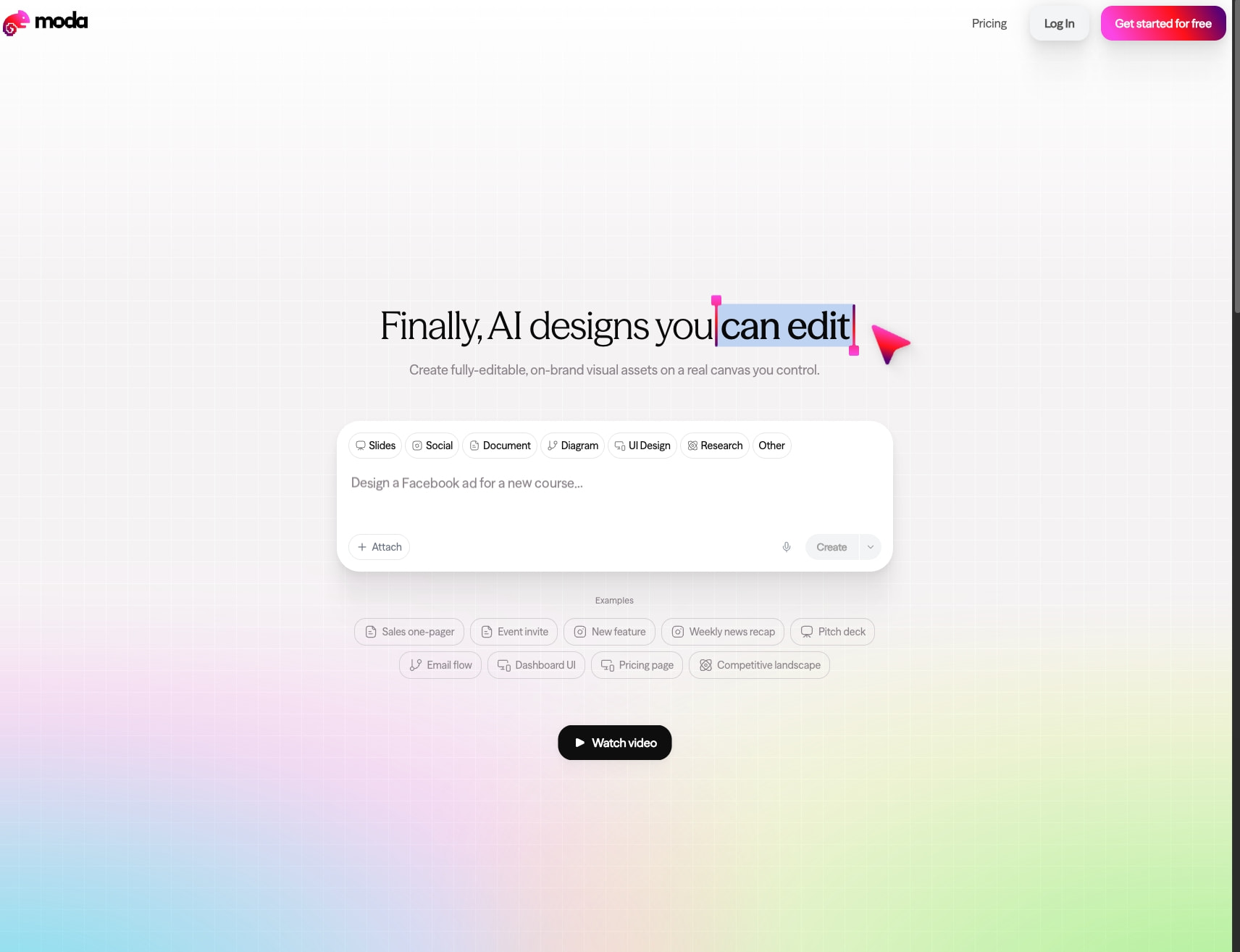 Moda | AI designs and presentations | Moda captured website design