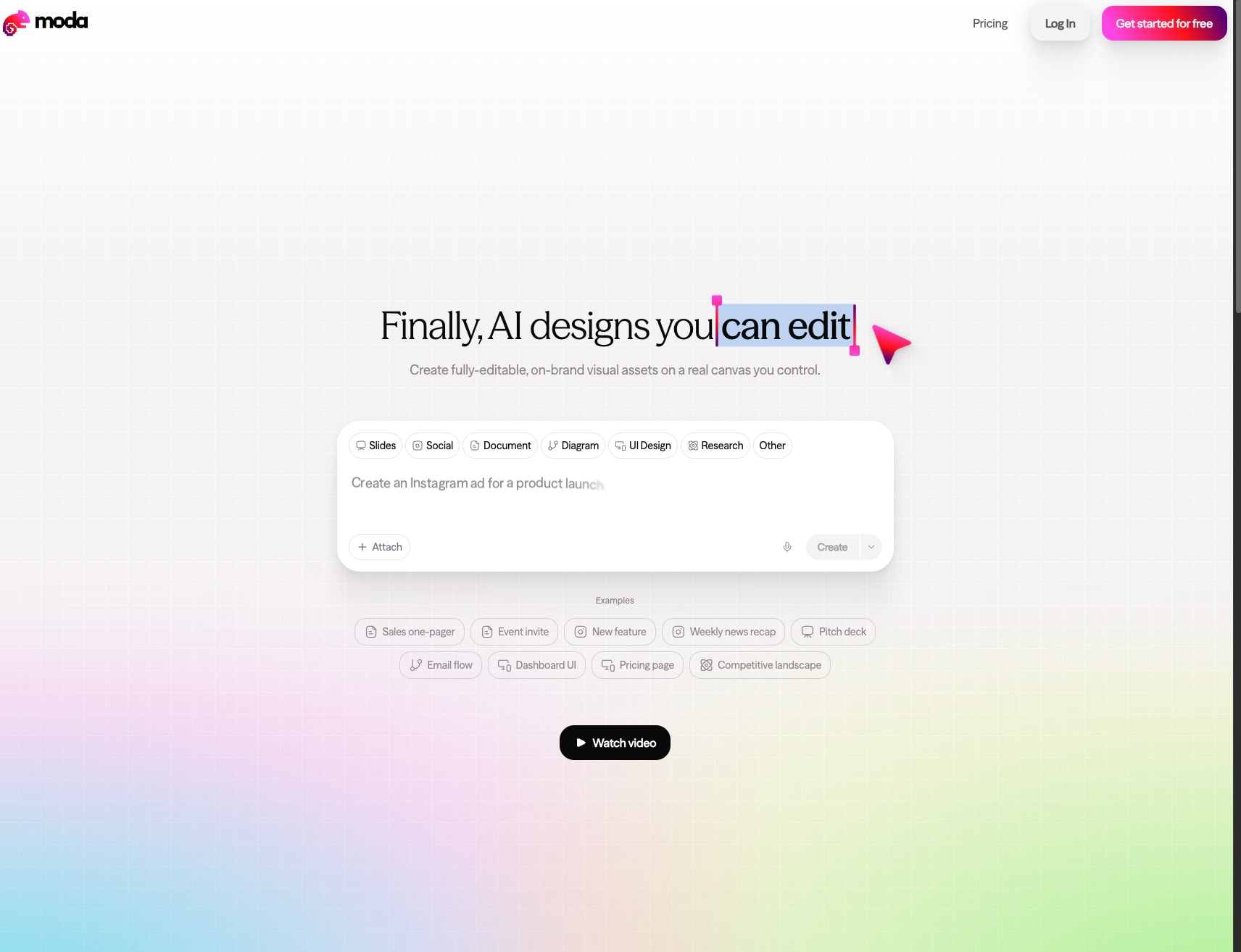 Moda | AI designs and presentations | Moda captured website design