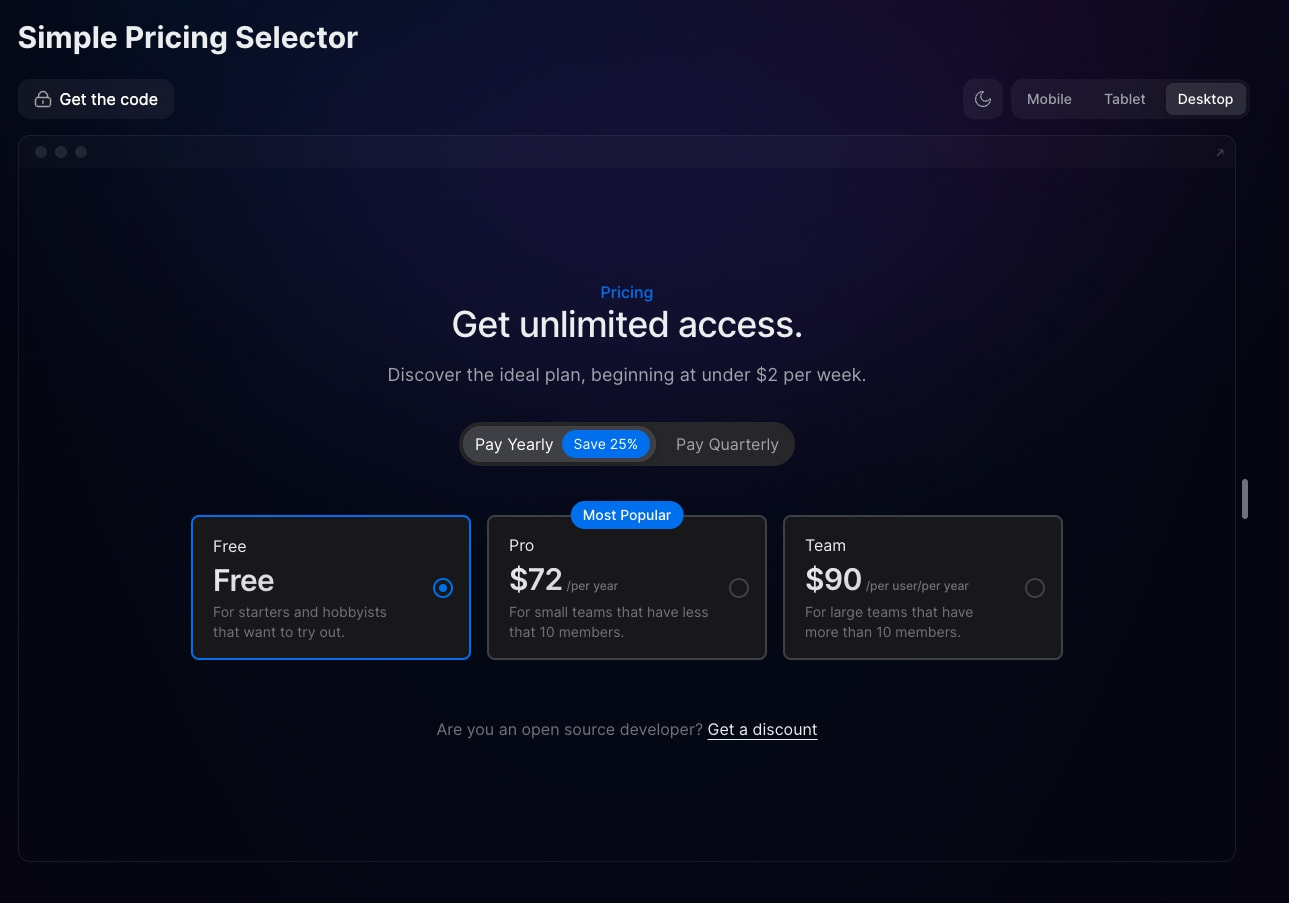 Pricing | HeroUI Pro captured website design