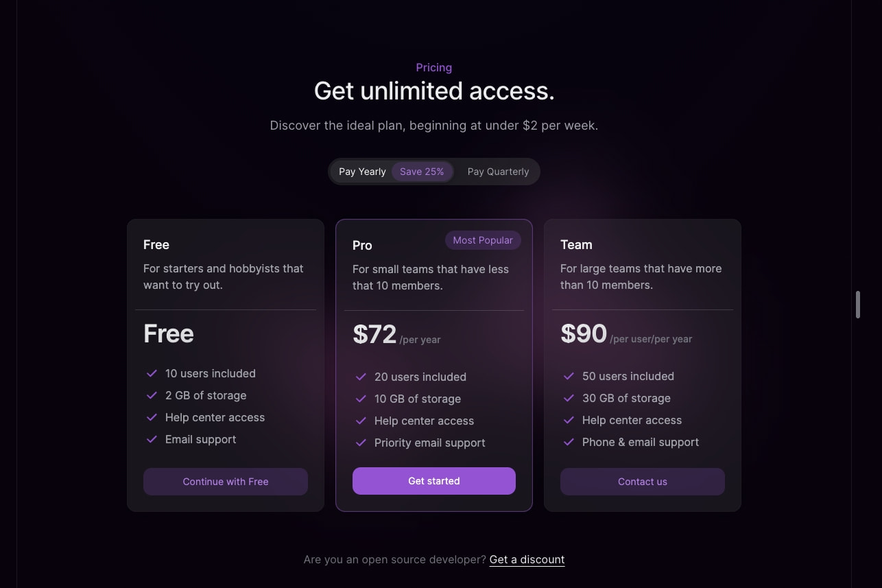 HeroUI Pro pricing captured website design