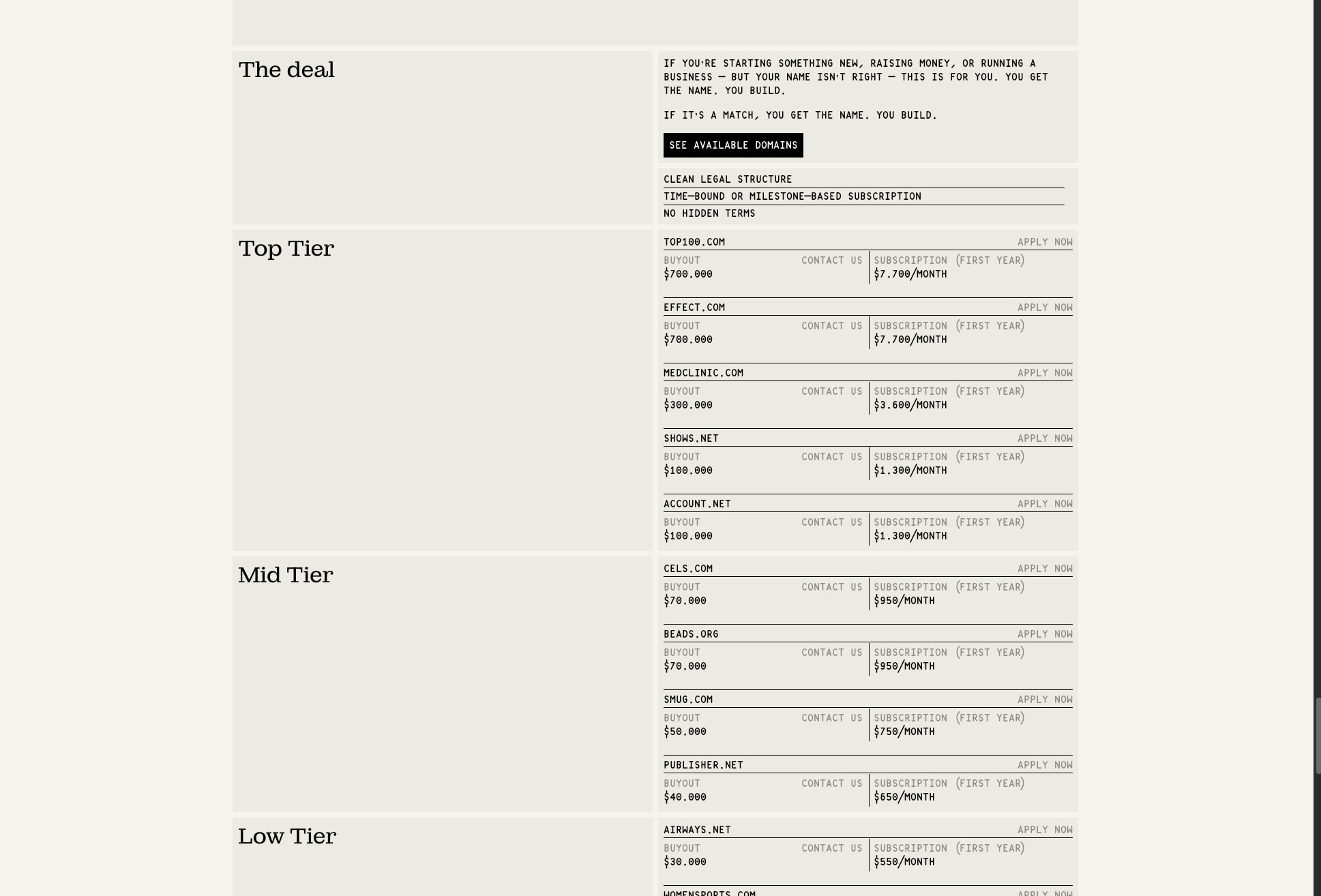 of.domains captured website design