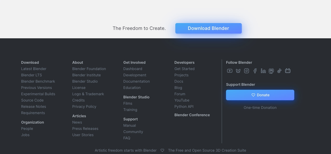 Blender - The Free and Open Source 3D Creation Software — blender.org captured website design