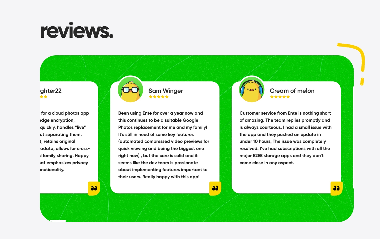 Ente Photos: Store and share your photos with absolute privacy captured website design