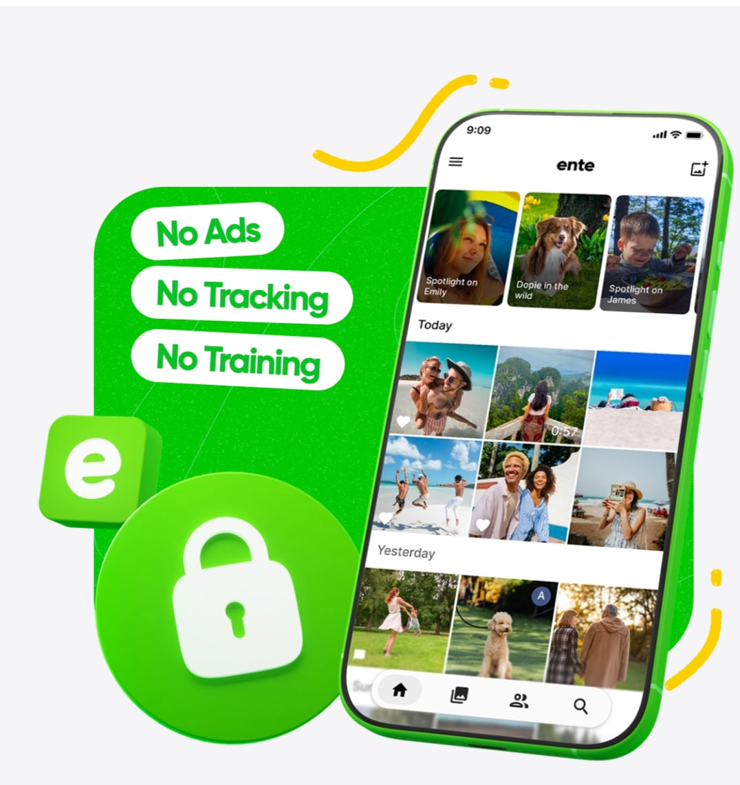 Ente Photos: Store and share your photos with absolute privacy captured website design