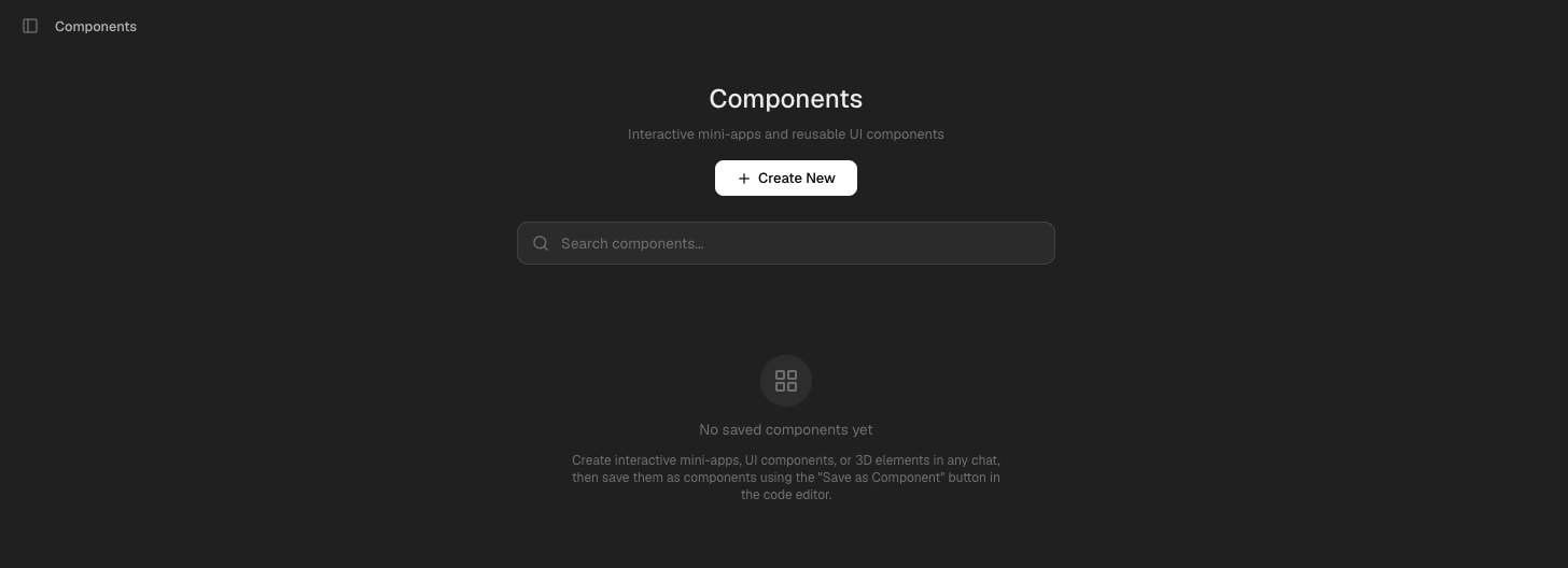 Components page with centered heading, search input with rounded corners, and empty-state illustration with helper text captured website design