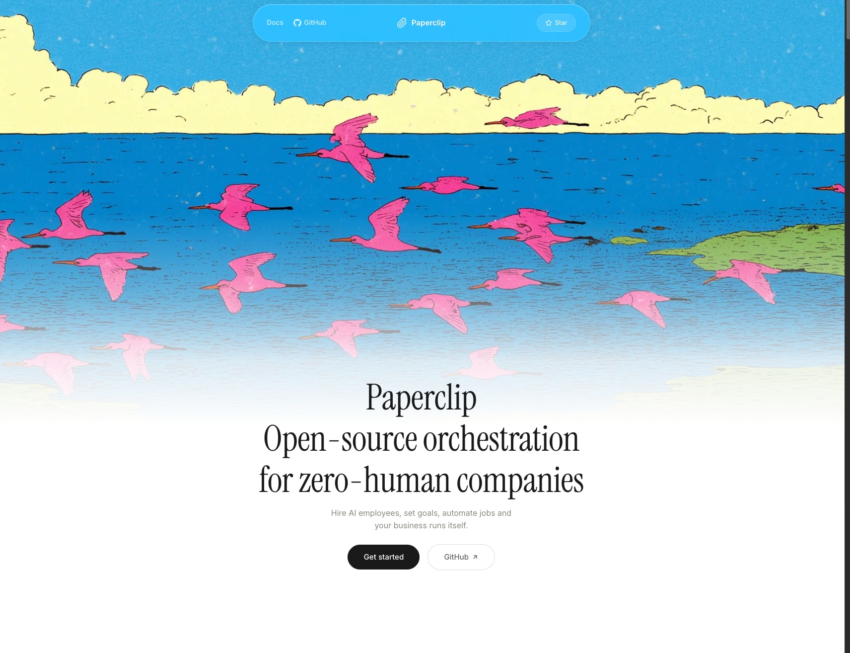 Paperclip — Open-source orchestration for zero-human companies captured website design