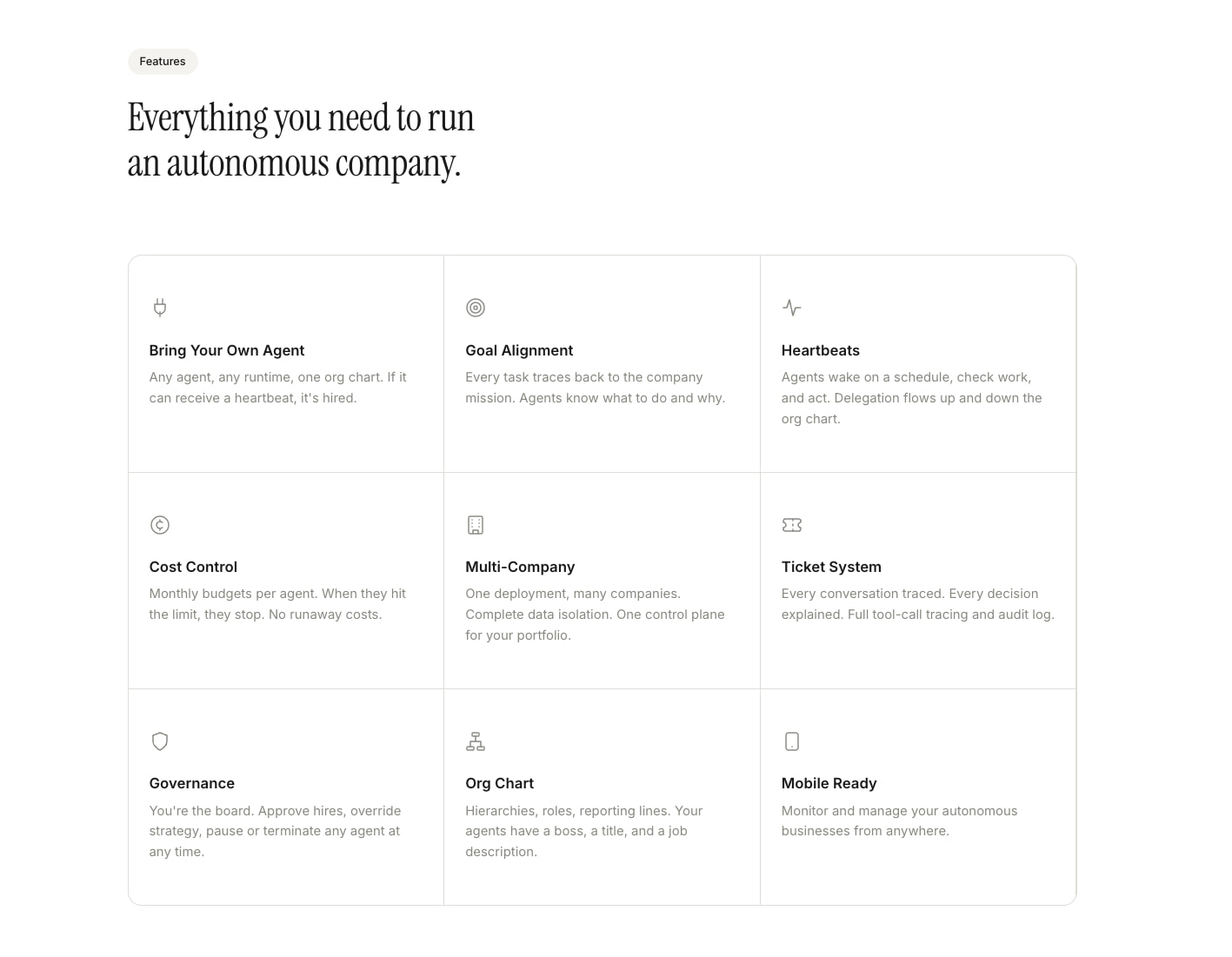 Paperclip — Open-source orchestration for zero-human companies captured website design