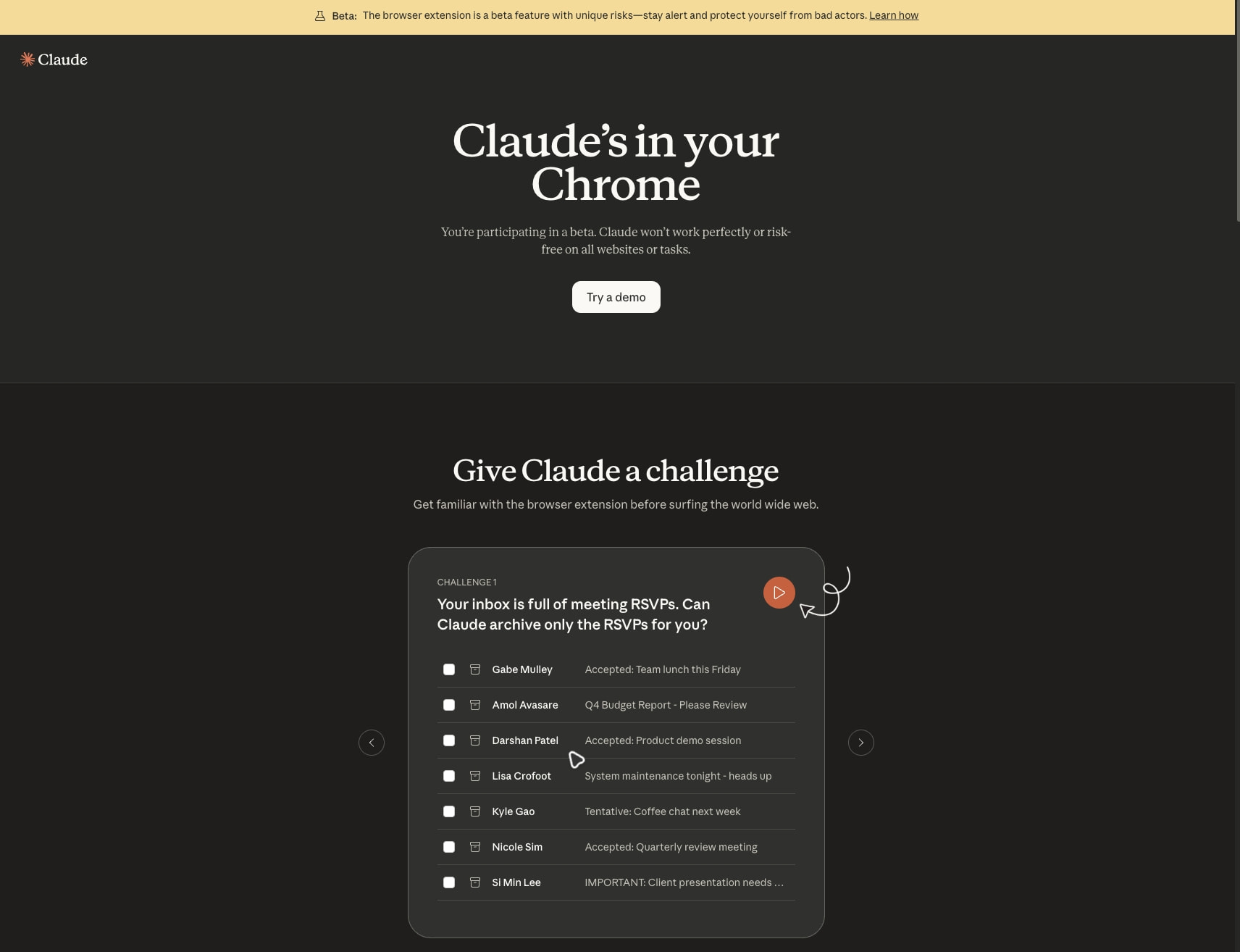 Claude in Chrome captured website design