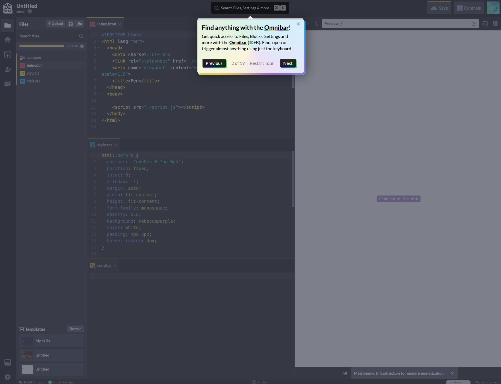 CodePen captured website design