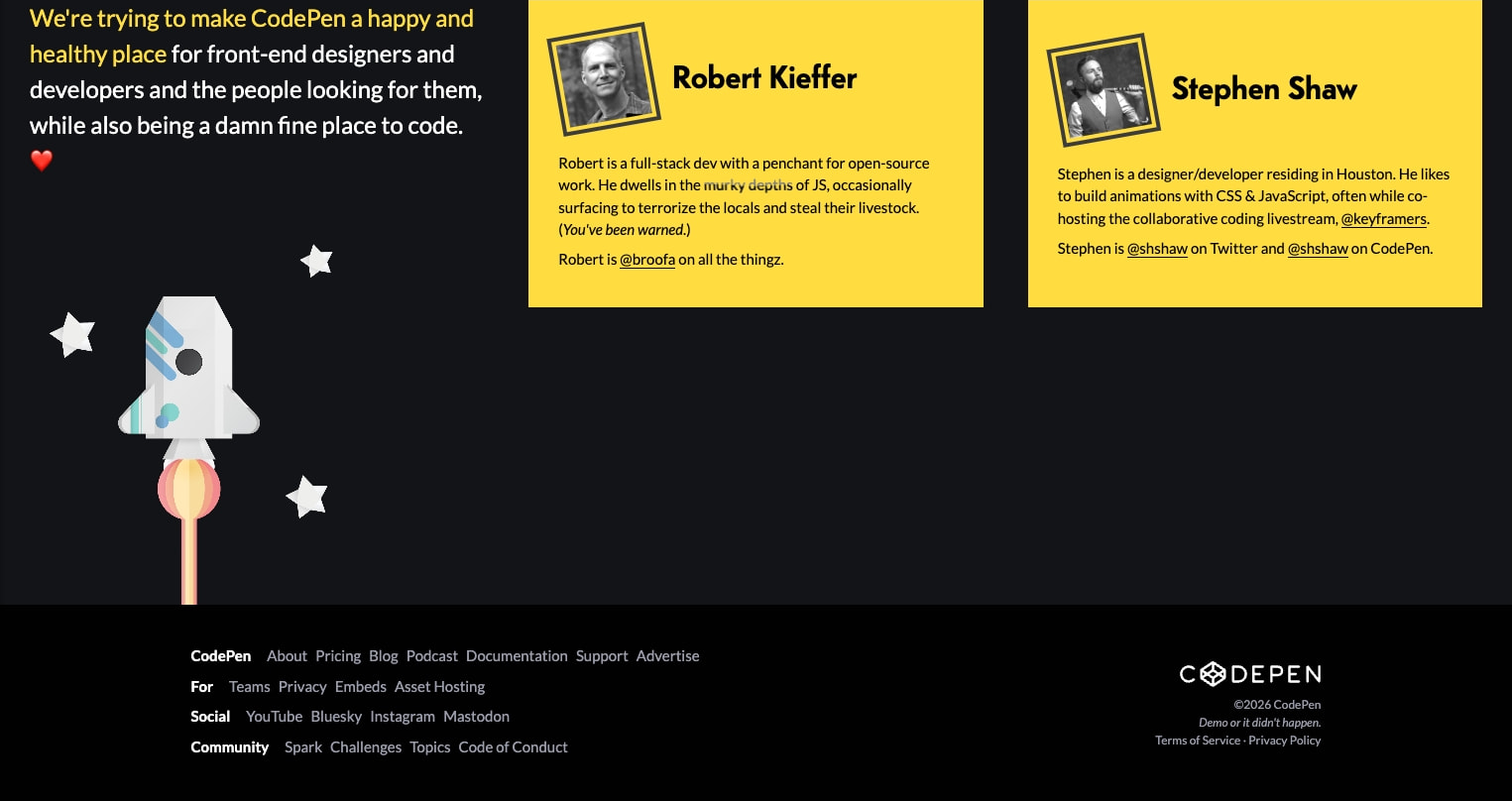 About CodePen captured website design