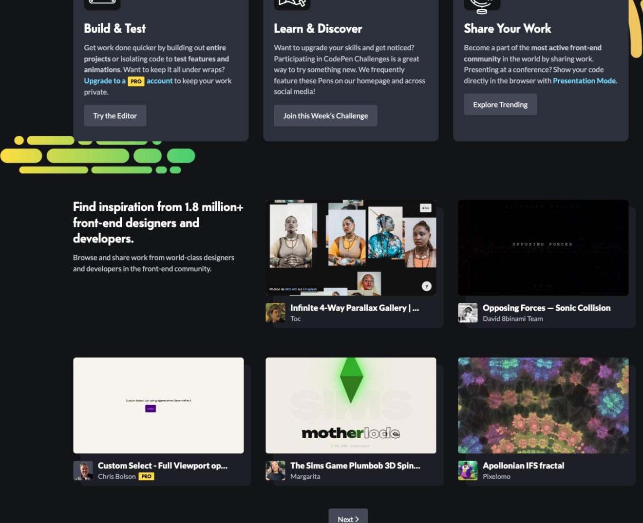 CodePen: Online Code Editor and Front End Web Developer Community captured website design