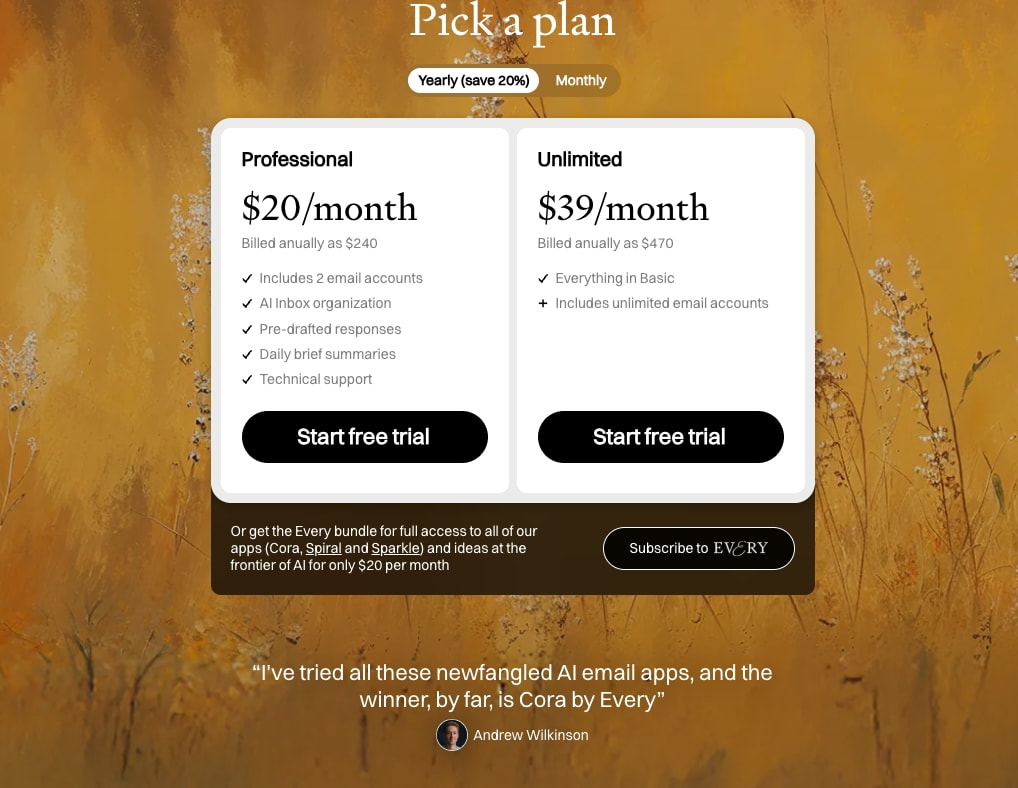 Give Cora your inbox. Take back your life. captured website design