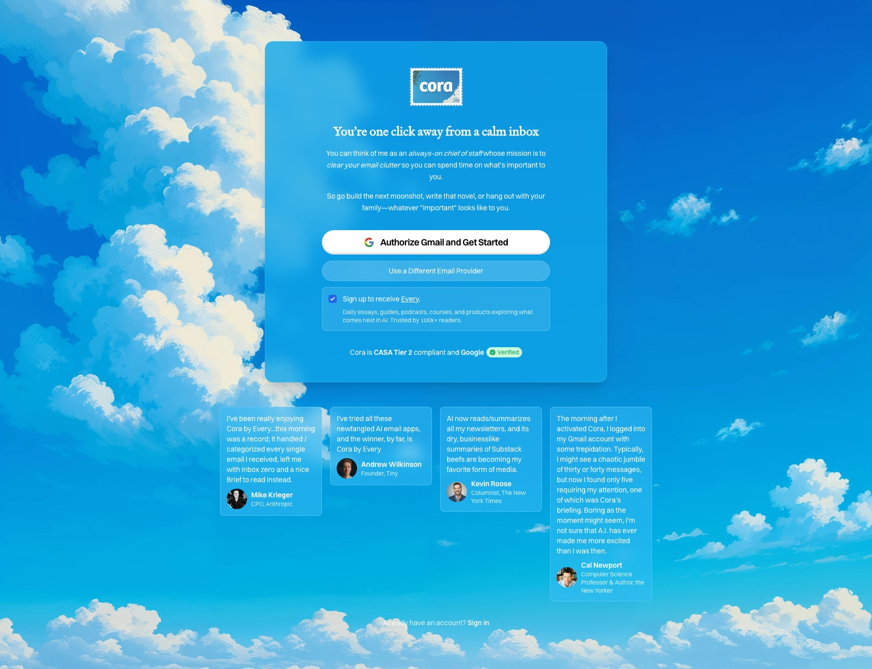 Cora captured website design