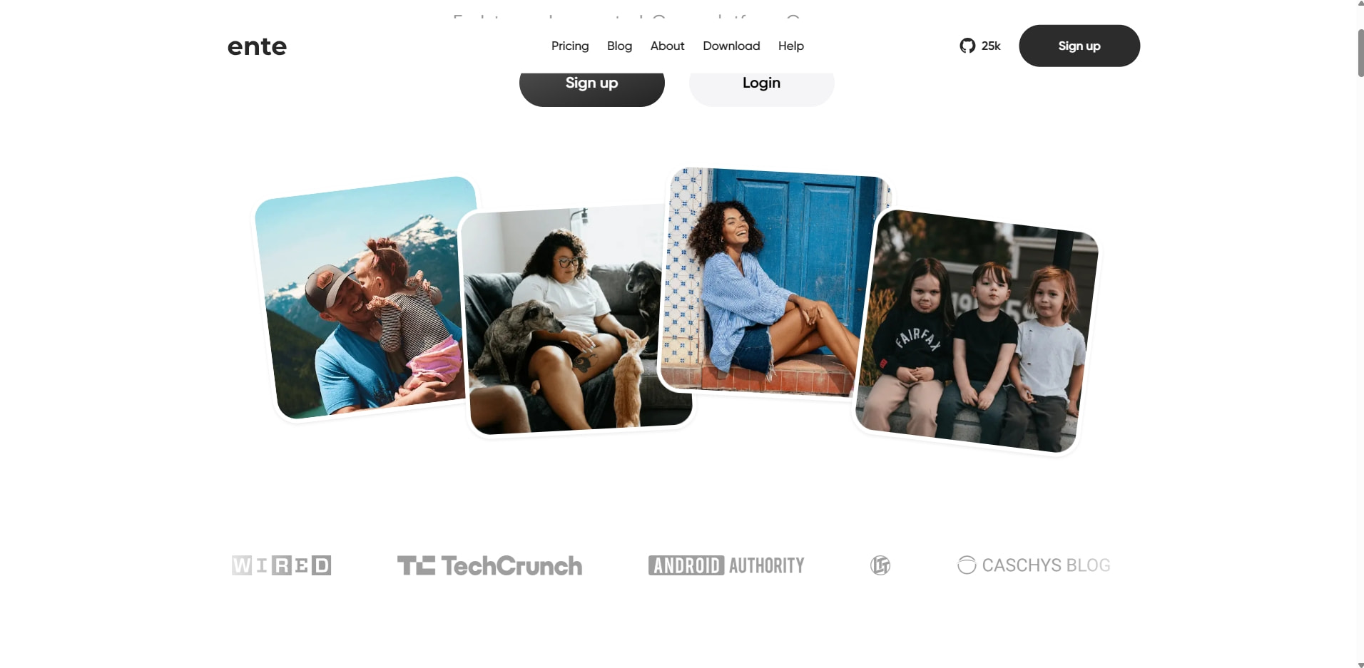 Ente Photos: Store and share your photos with absolute privacy captured website design