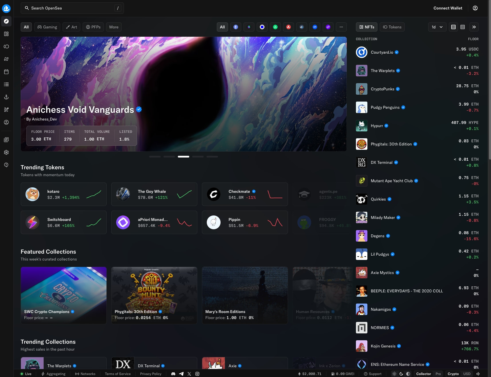 OpenSea, exchange everything — token trading and NFT marketplace captured website design