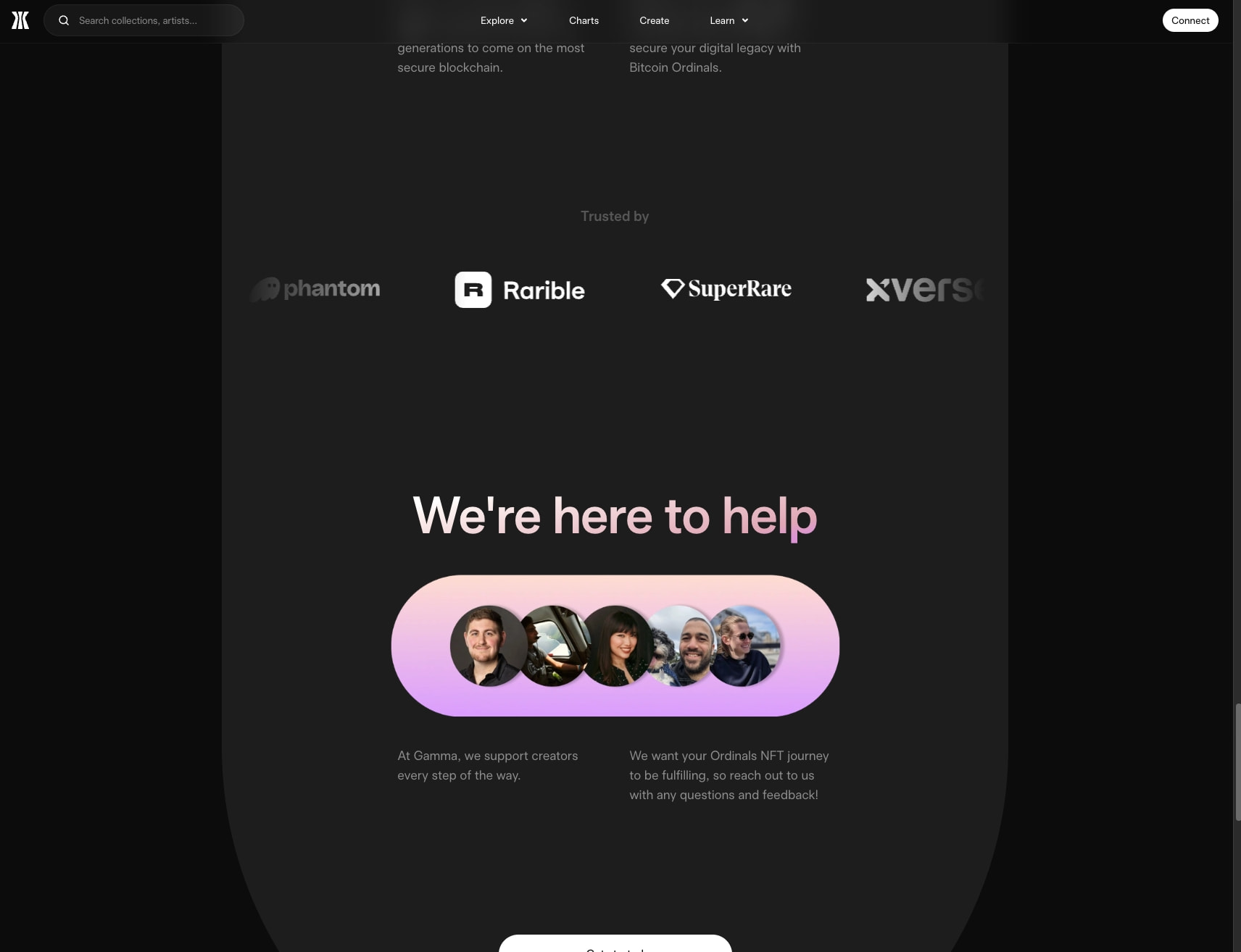 Gamma | Find & Buy Bitcoin Ordinals and NFTs captured website design