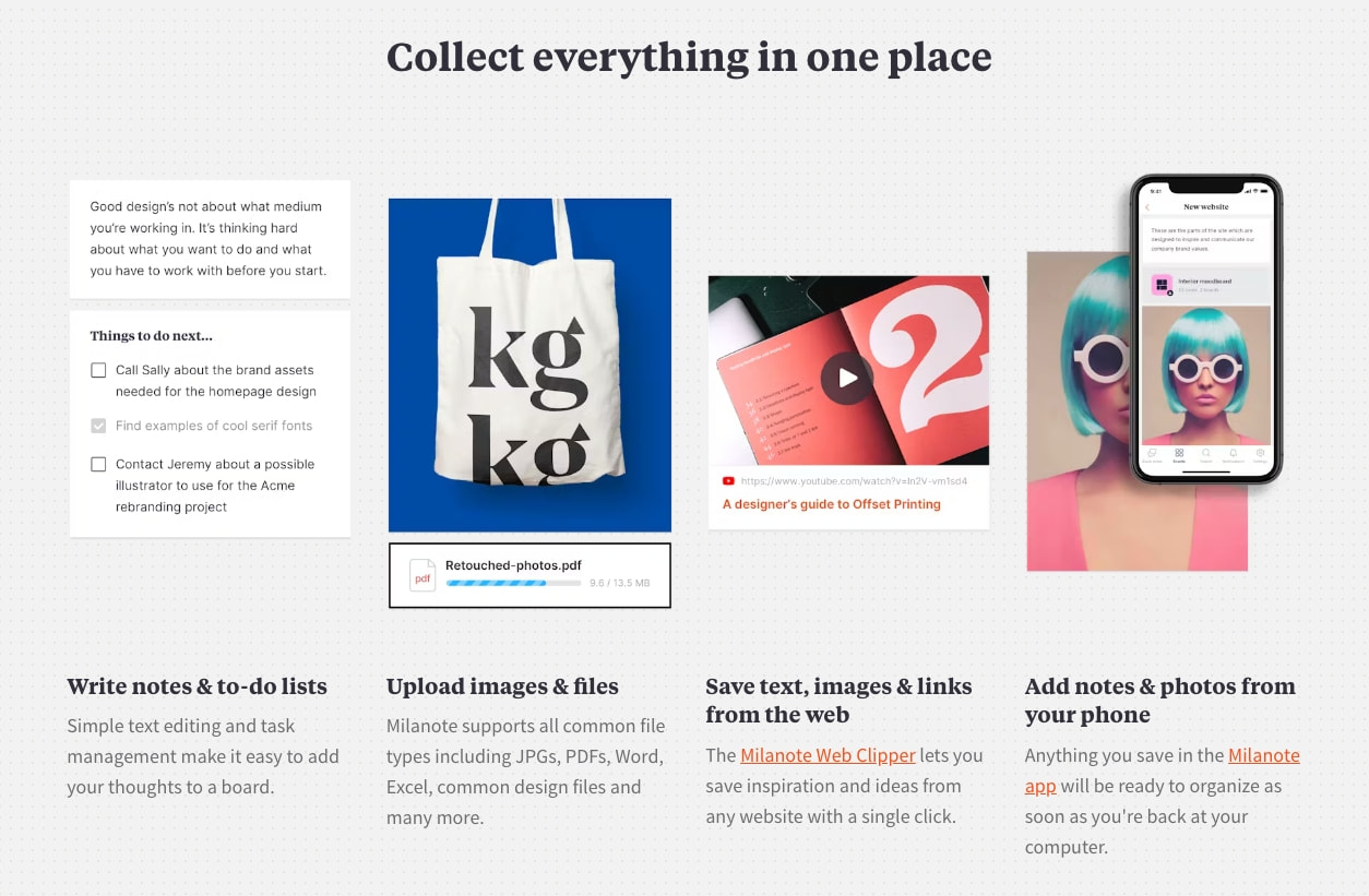 Milanote - the tool for organizing creative projects captured website design