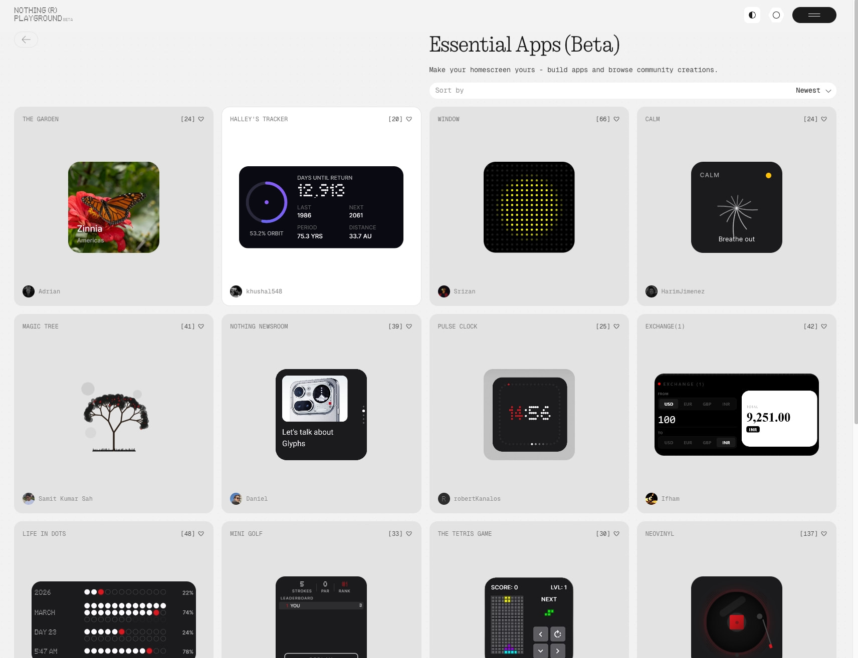 Essential Apps - Nothing Playground captured website design